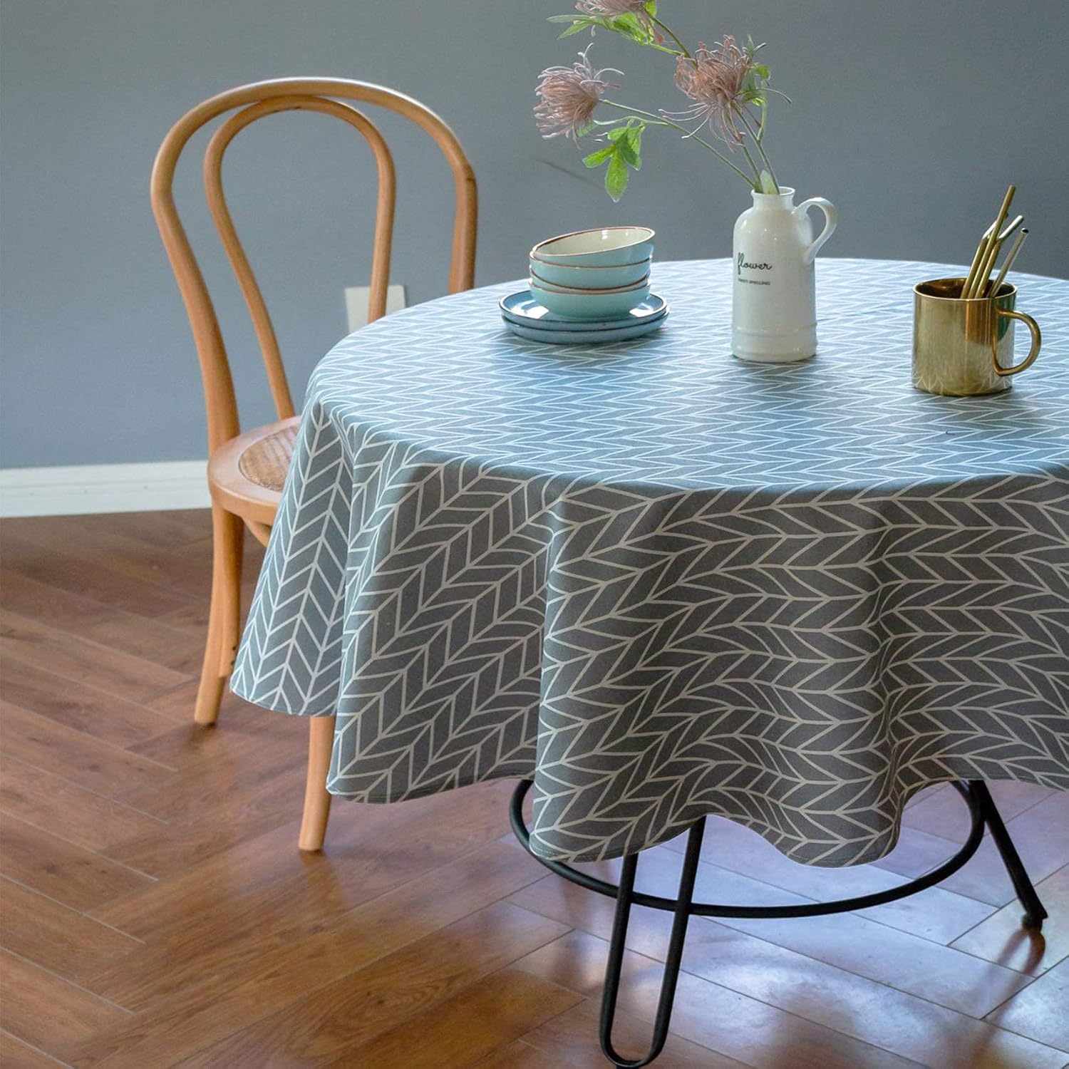 Xiongrida 60 Inch Cotton Linen Round Table Cover Grey