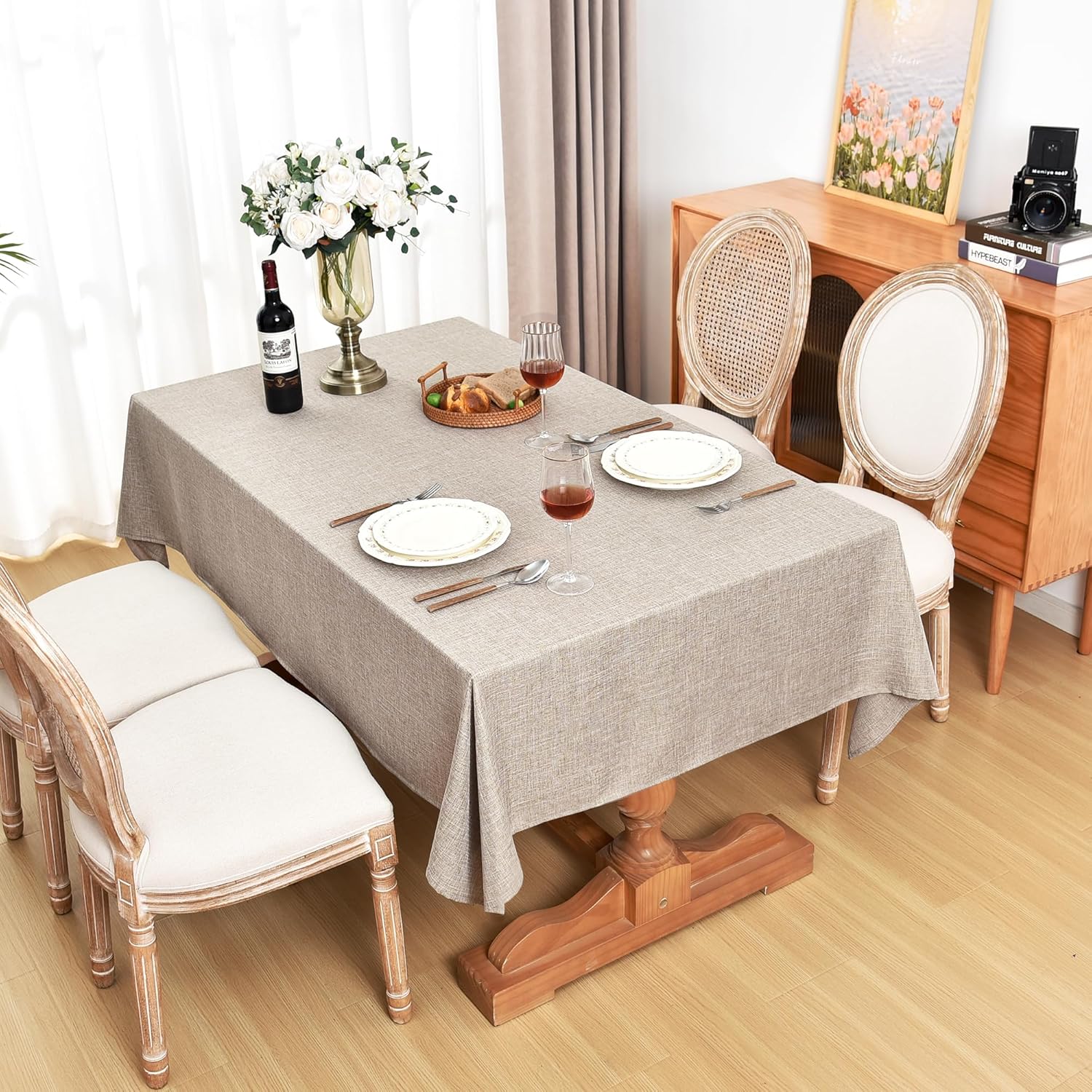 Fitable Nature Faux Linen Tablecloths 2 Pack Neutral 60x84 Inch