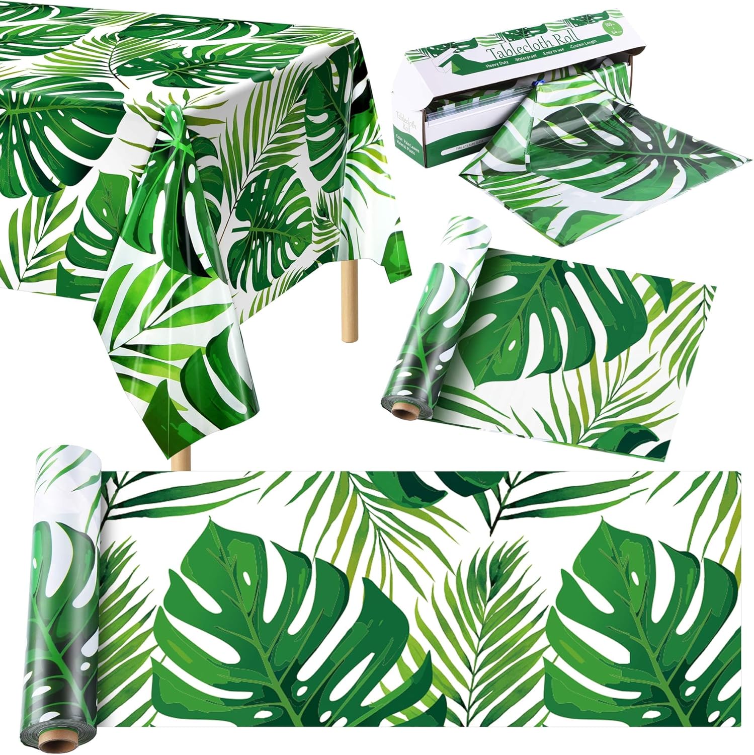 Hawaiian Palm Leaves Tablecloth Roll with Cutting Box 54x100