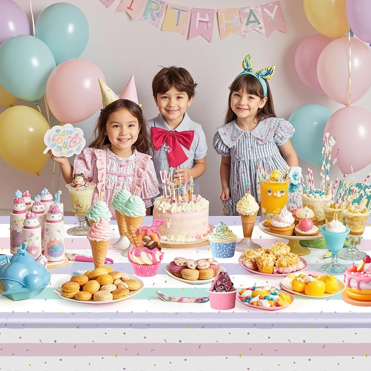 4 Pack Ice Cream Tablecloth for Birthday Parties