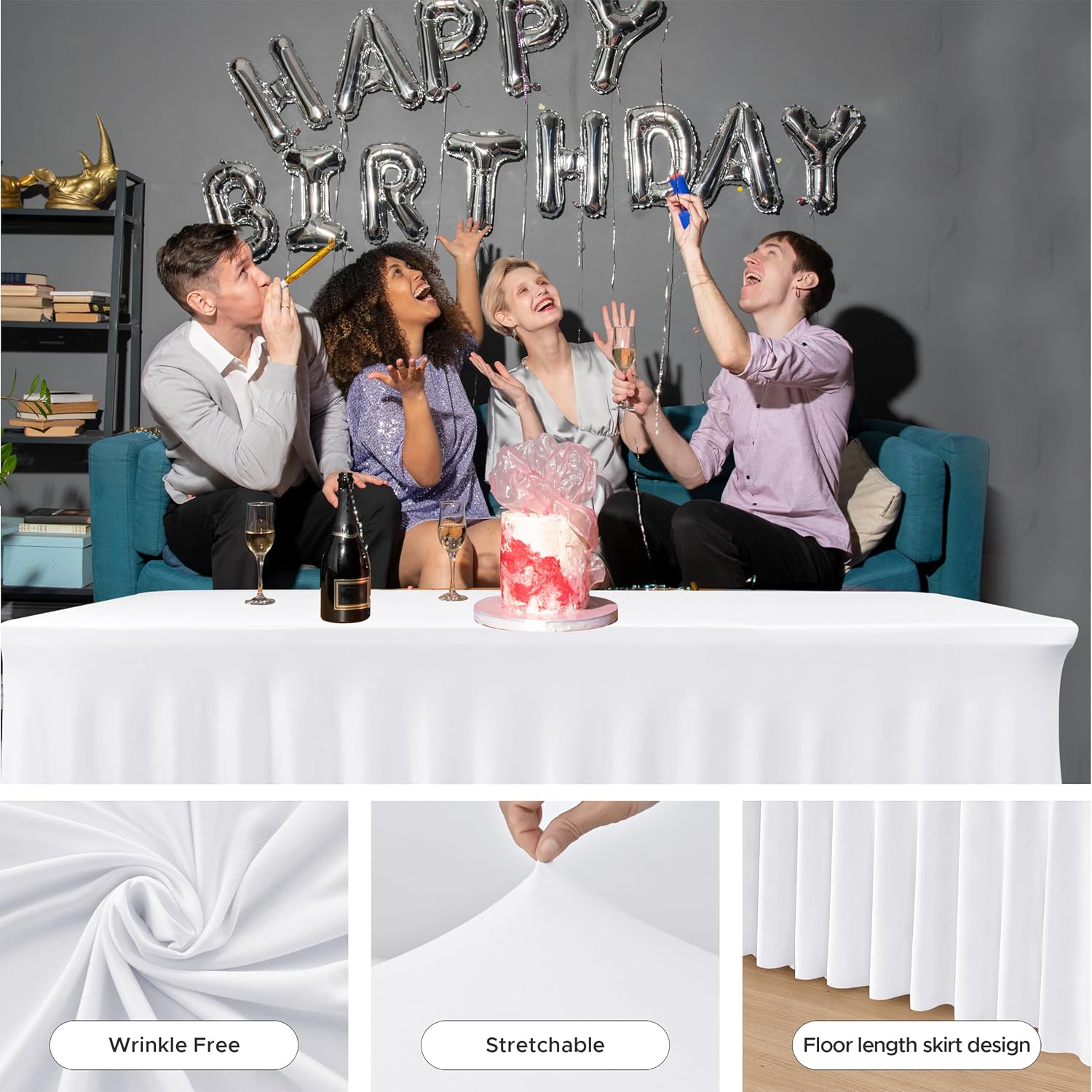 HolidayIdeas White Spandex Table Covers 6 Foot 2 Pack