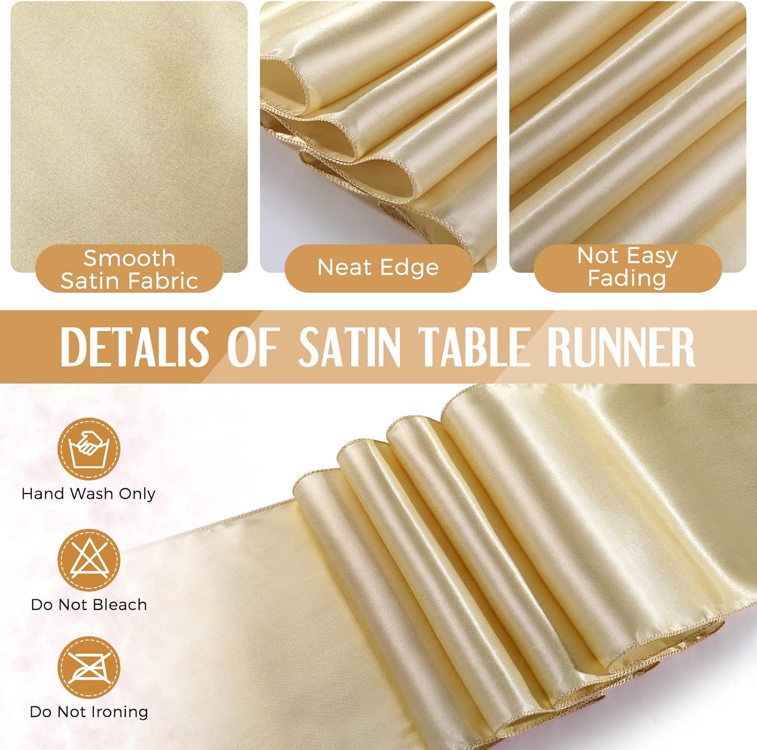 Breling 8 Pack White Gold Tablecloths and Satin Runner Set