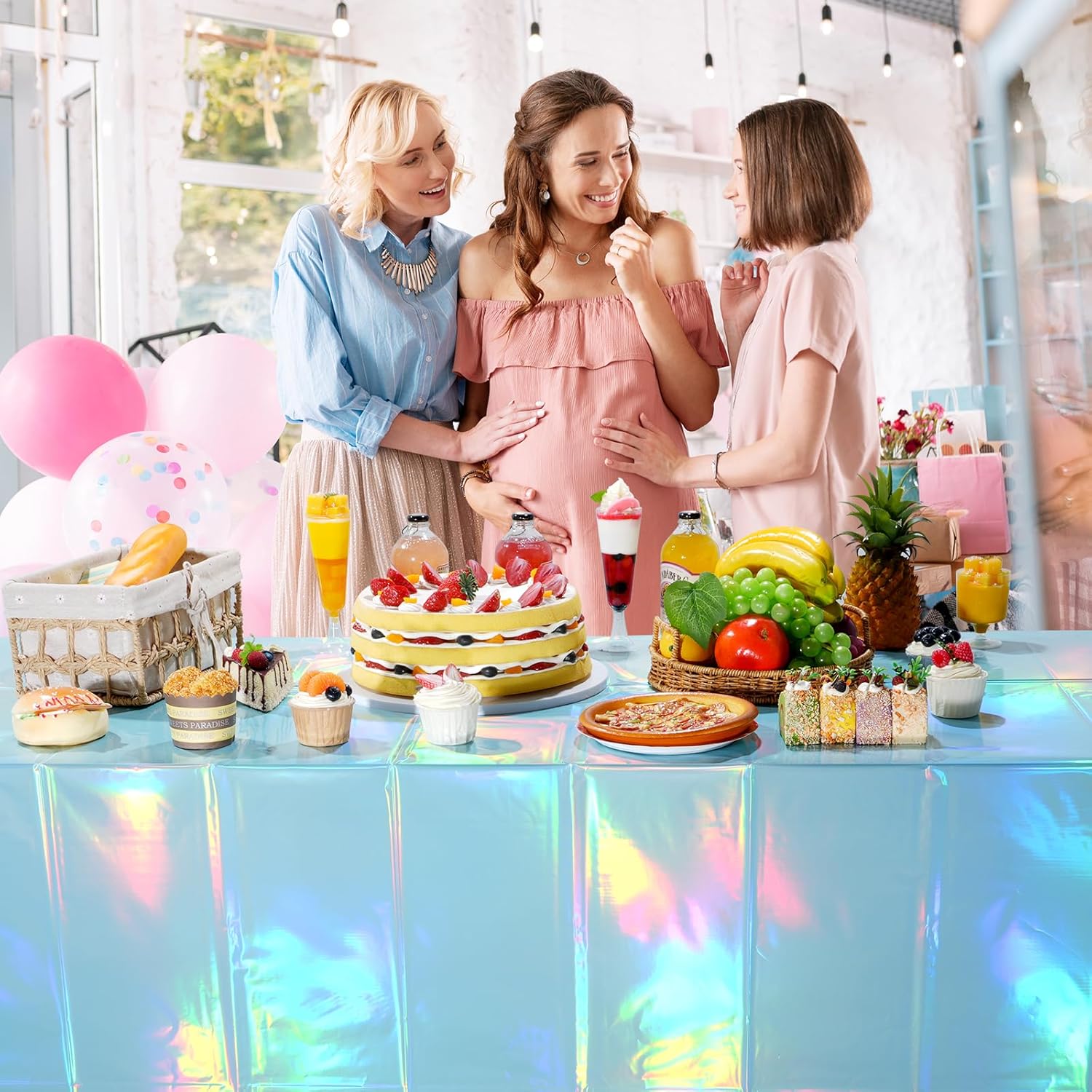 3 Pack Iridescent Light Blue Tablecloths for Parties