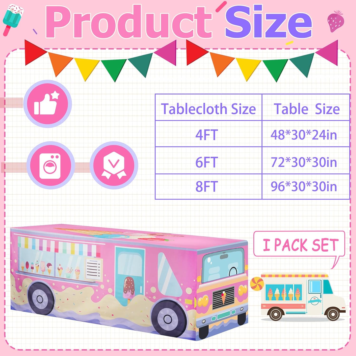 6FT Ice Cream Truck Themed Tablecloth
