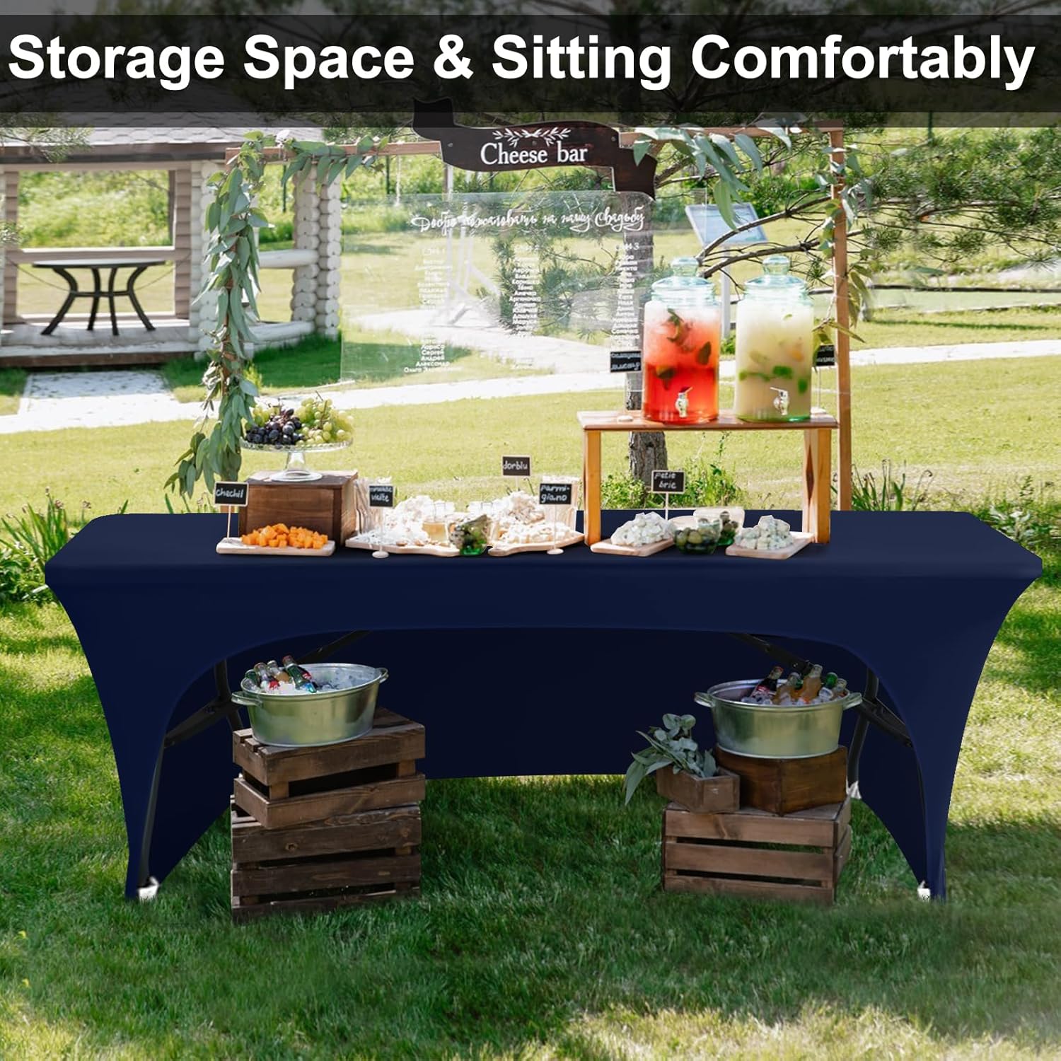 ABCCANOPY 6 ft Navy Blue Spandex Table Cover Open Back Fitted Tablecloth Stretch Washable Table Topper