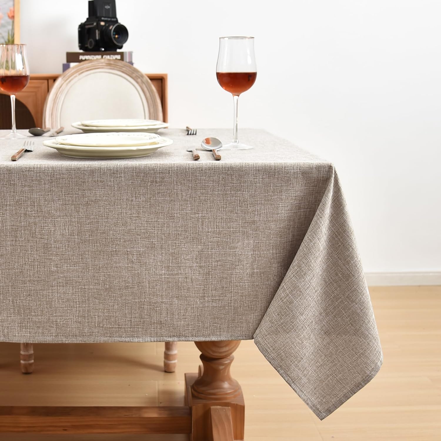Fitable Nature Faux Linen Tablecloths 2 Pack Neutral 60x84 Inch