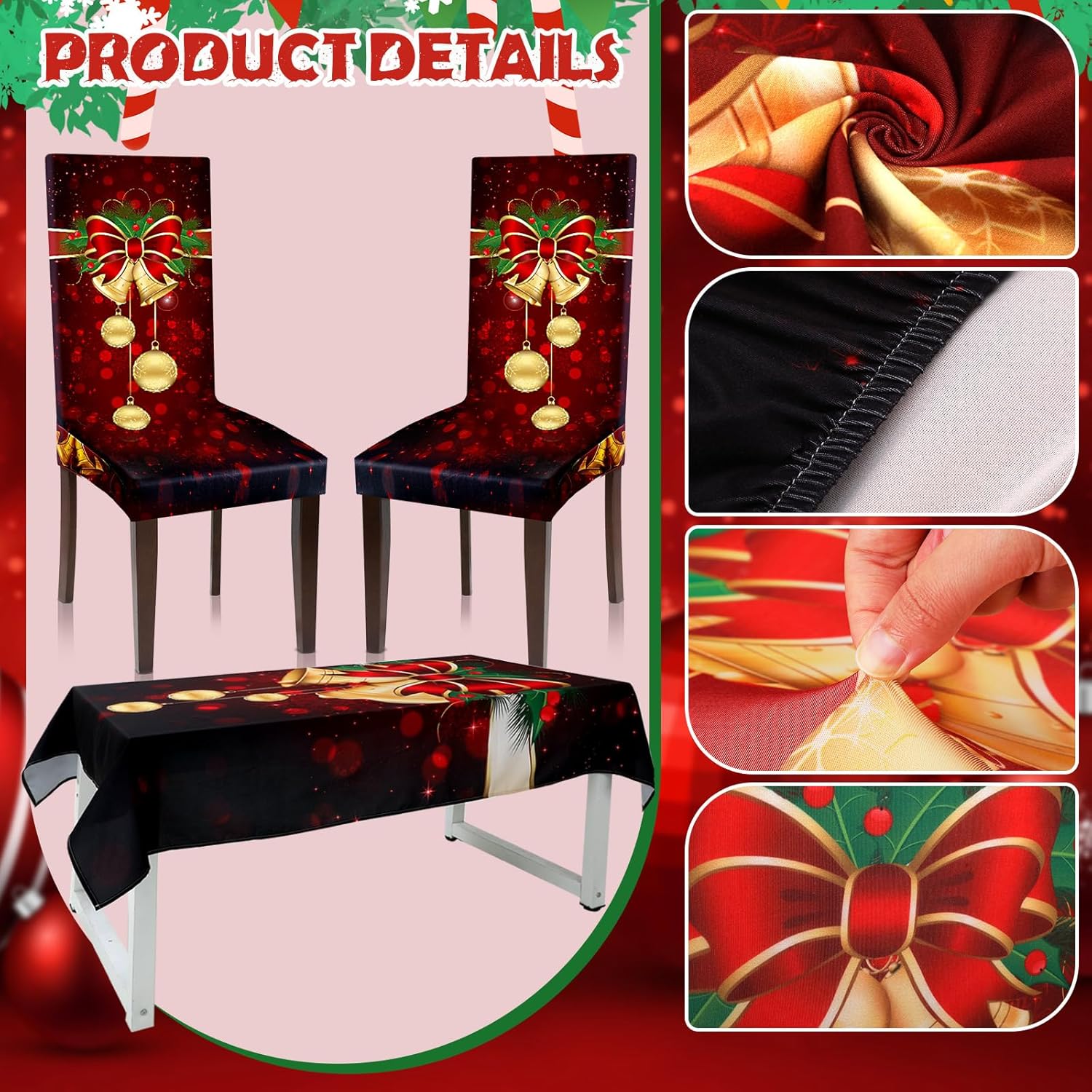 Moukeren 5pcs Christmas Tablecloth and Chair Covers Set