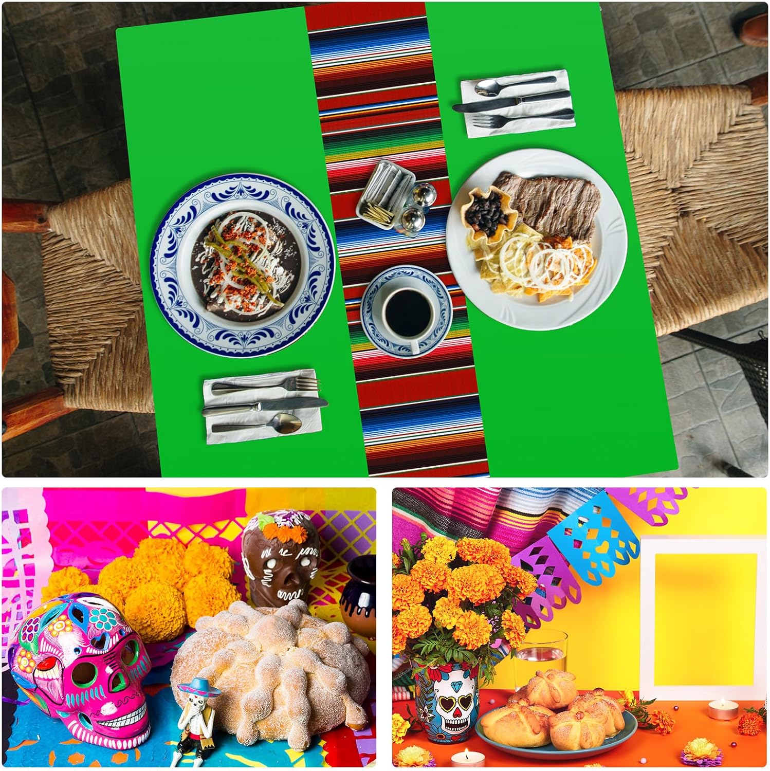 Oudain 12 Pcs Mexican Striped Tablecloth 108x54 Inch Waterproof Fiesta Cover
