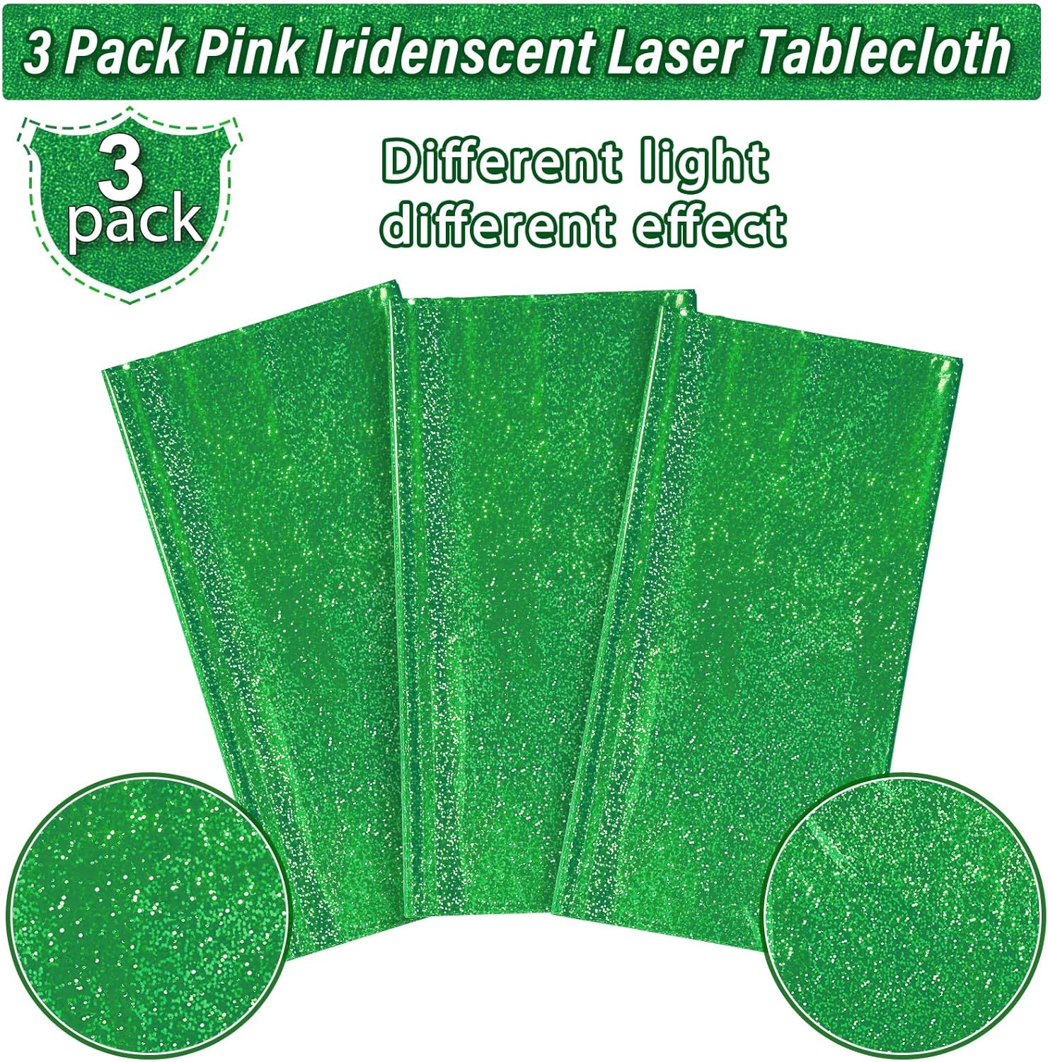3 Pack Iridescent Green Plastic Tablecloths for Party Decorations