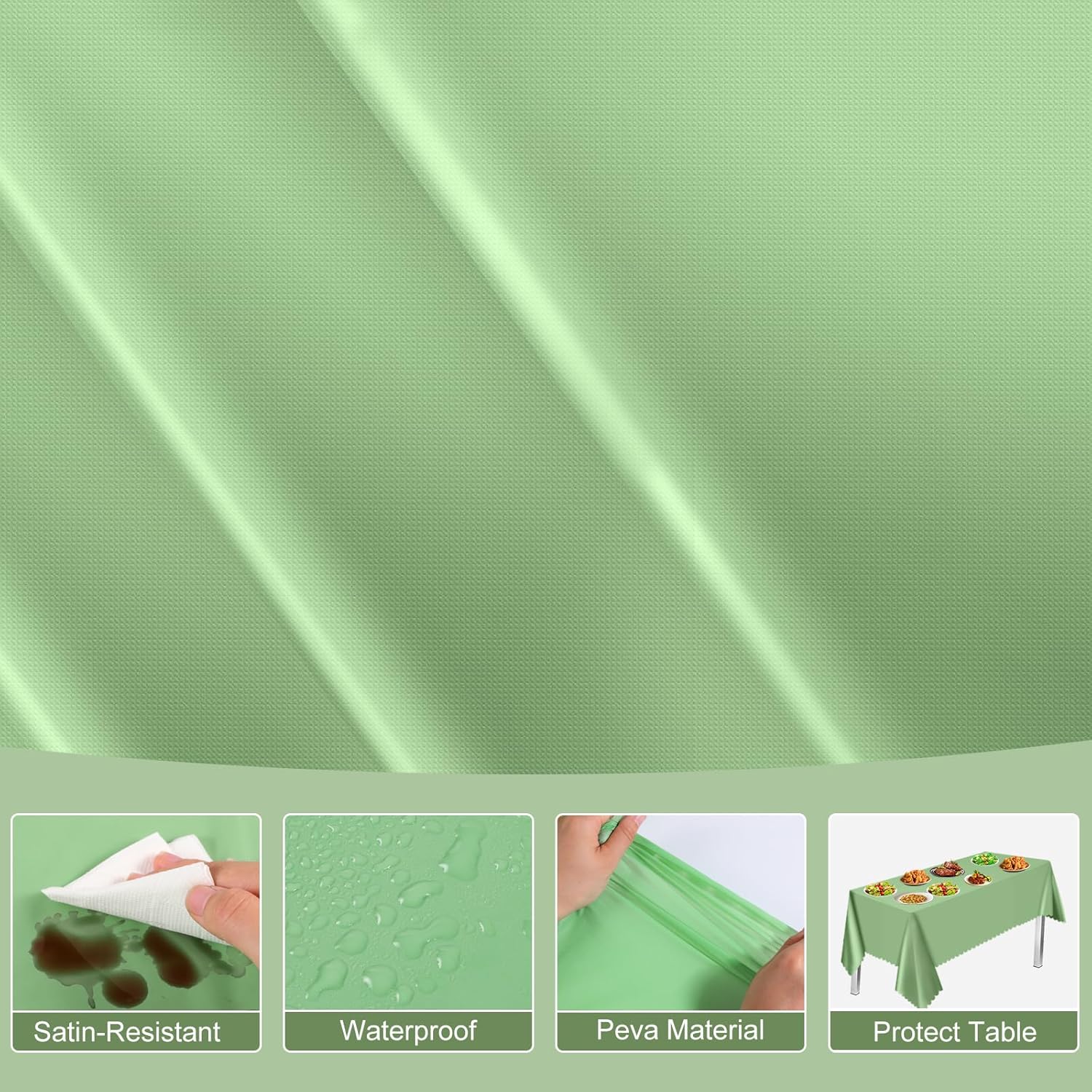 3 Pack Sage Green Plastic Tablecloth for Rectangular Tables
