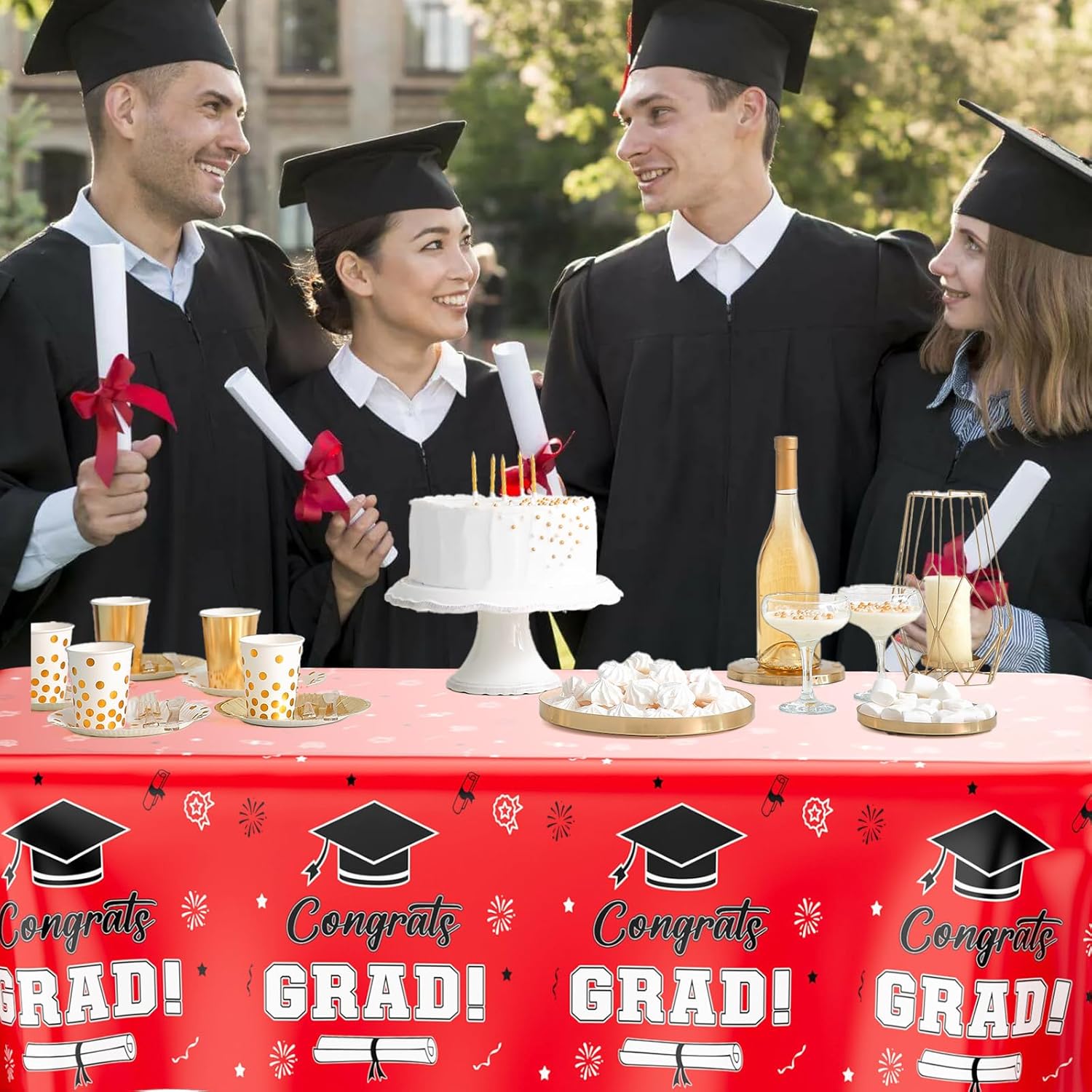 Red and Black Graduation Tablecloths 2024 - 2 Pcs