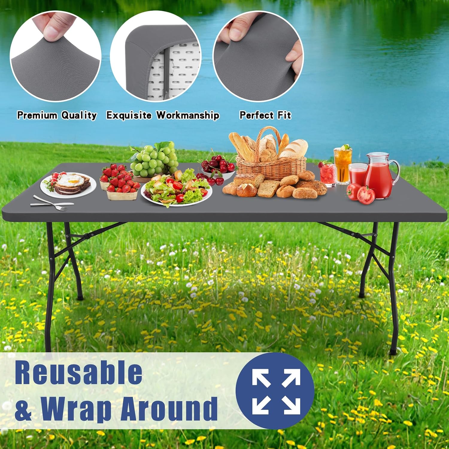 Moosfor Spandex Tablecloth 6 Pack Stretch Fit for 4 Foot Rectangle Tables Windproof and Waterproof for Outdoor Use