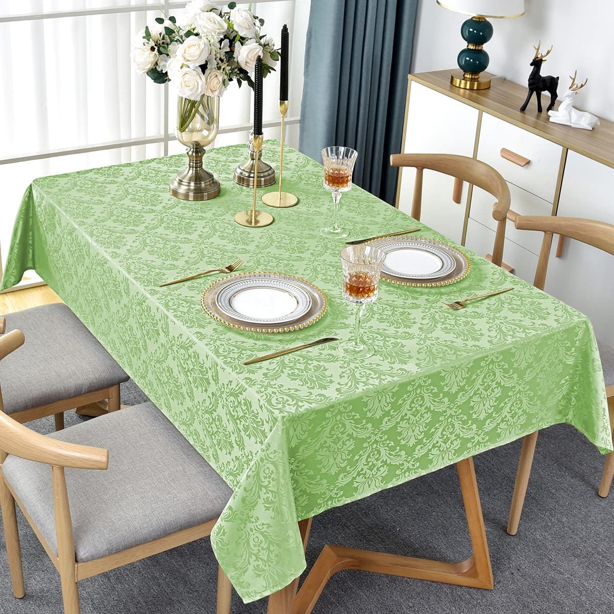 SASTYBALE Damask Tablecloth 52x70 Inch Light Green