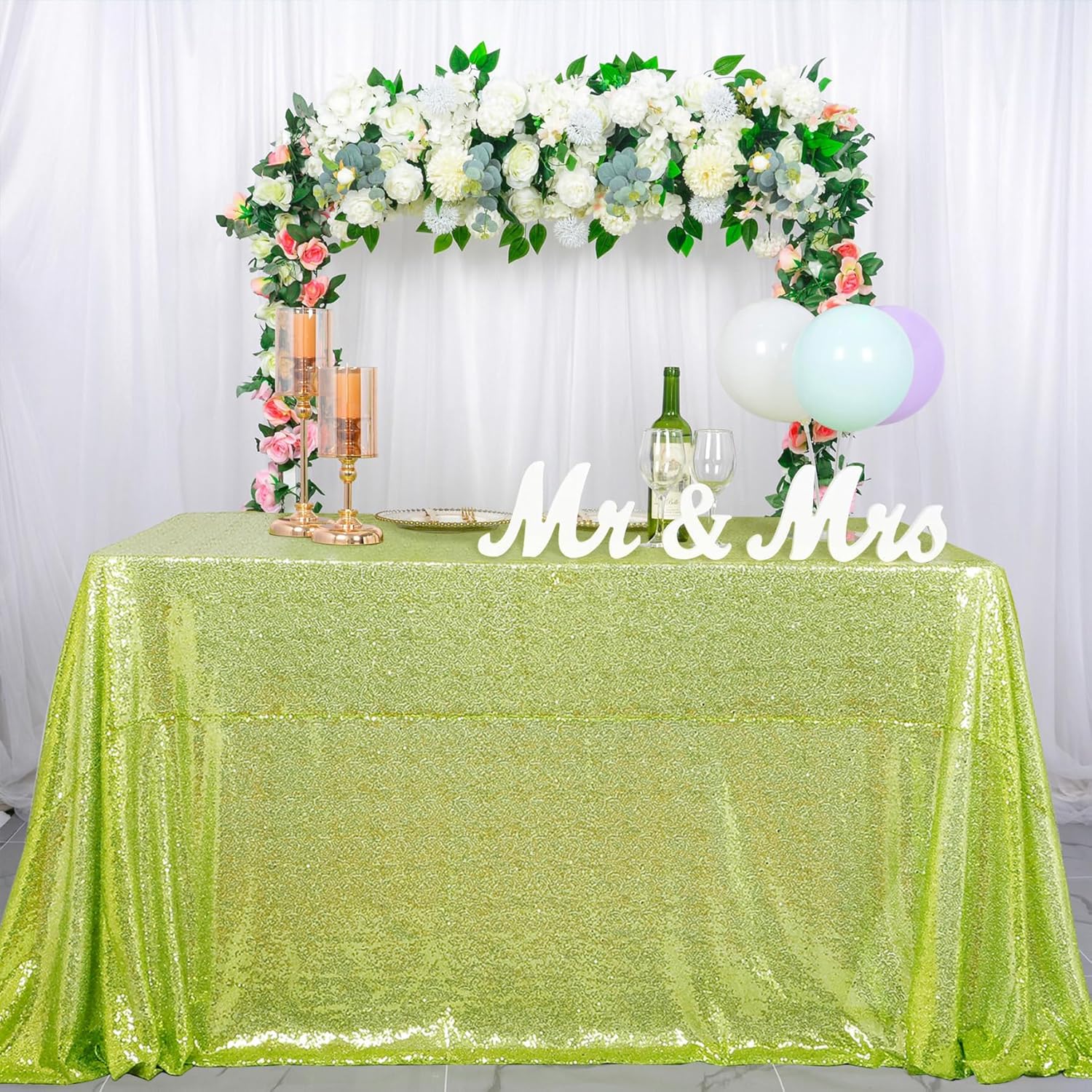 ShinyBeauty Sequin Tablecloth Olive Green 60x102 Inch Rectangle Sparkly Fabric Tablecloths for Wedding Party