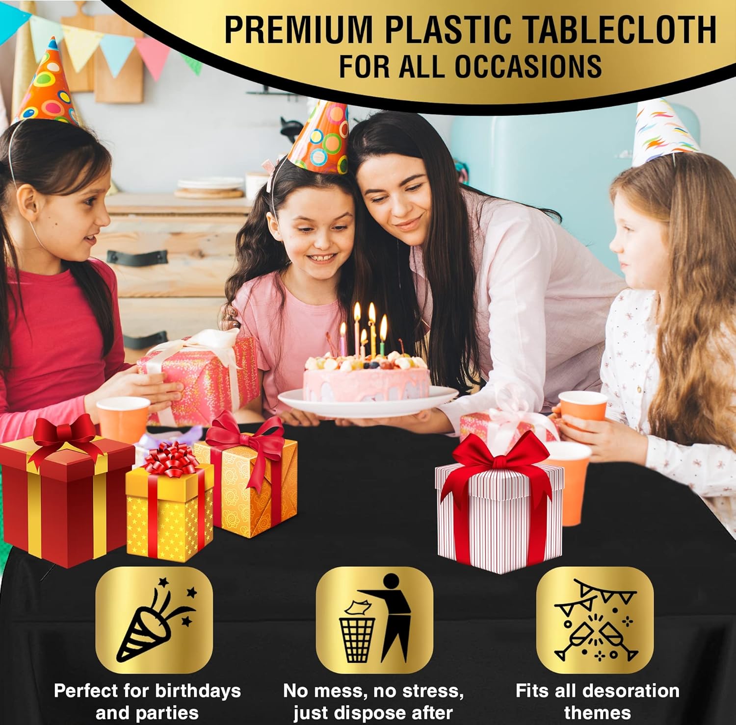 Pink Plastic Table Cloths 6 Pack with 12 Clips for Rectangular Tables