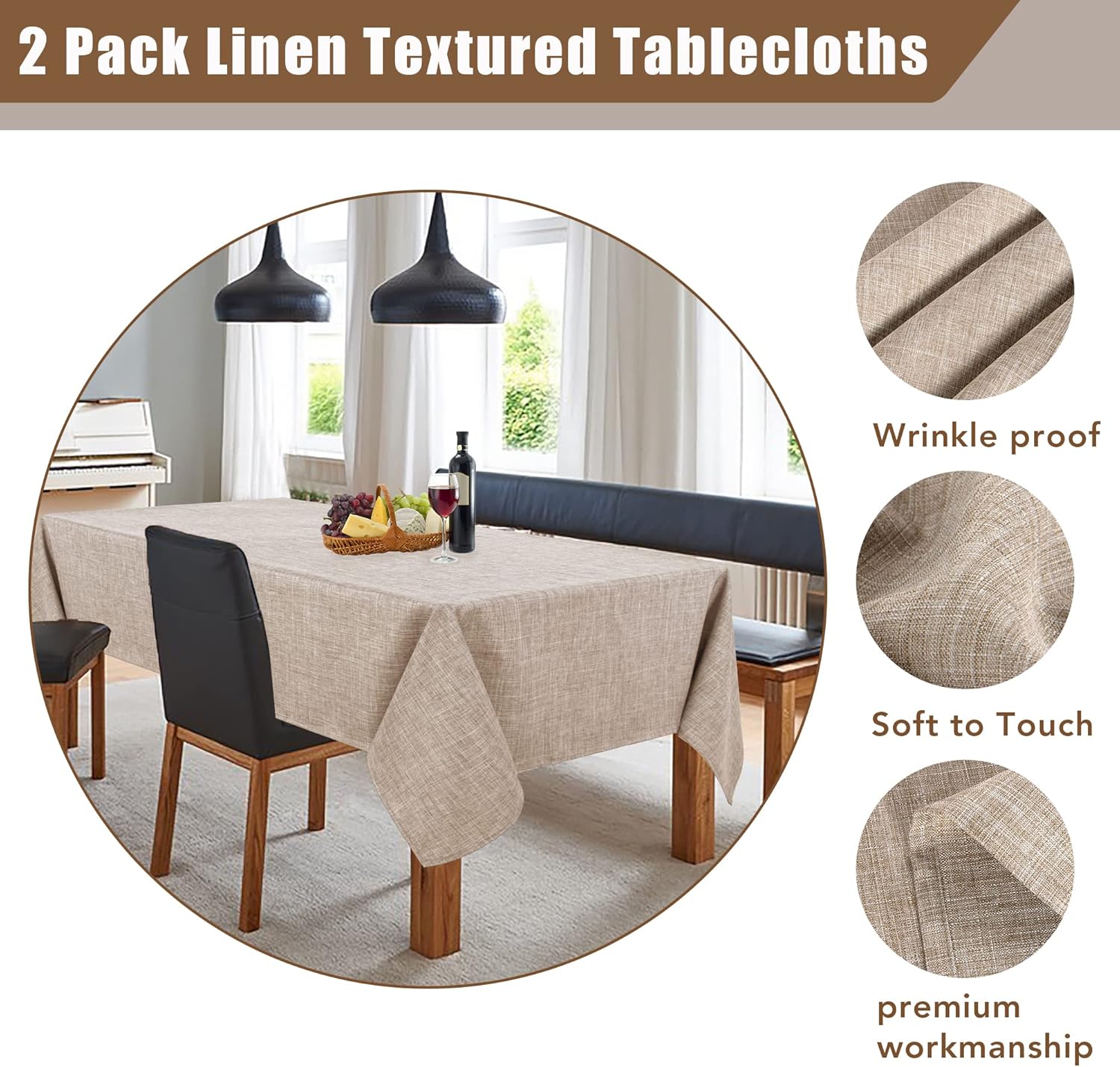 Fitable Nature Faux Linen Tablecloths 2 Pack Neutral 60x84 Inch