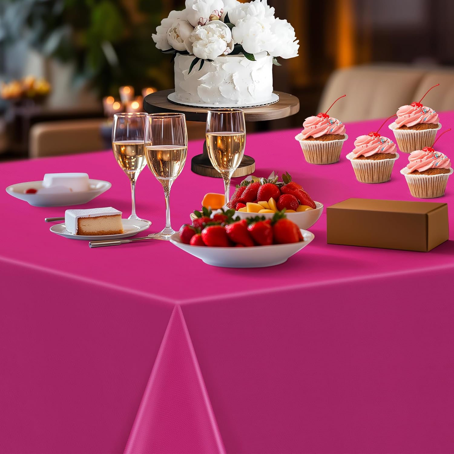 Just Shimmer 6 Piece Pink Tablecloth 54x72 Waterproof Disposable