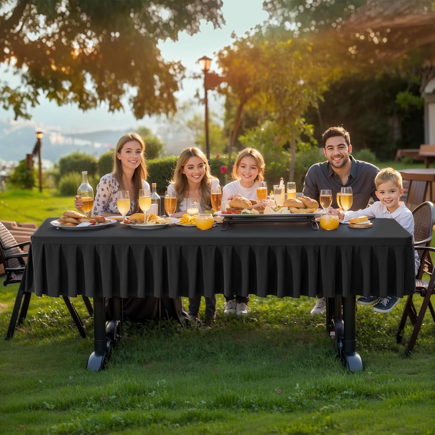 1 Pack Black Spandex Tablecloth for 6 Foot Rectangle Table with Pleated Skirt