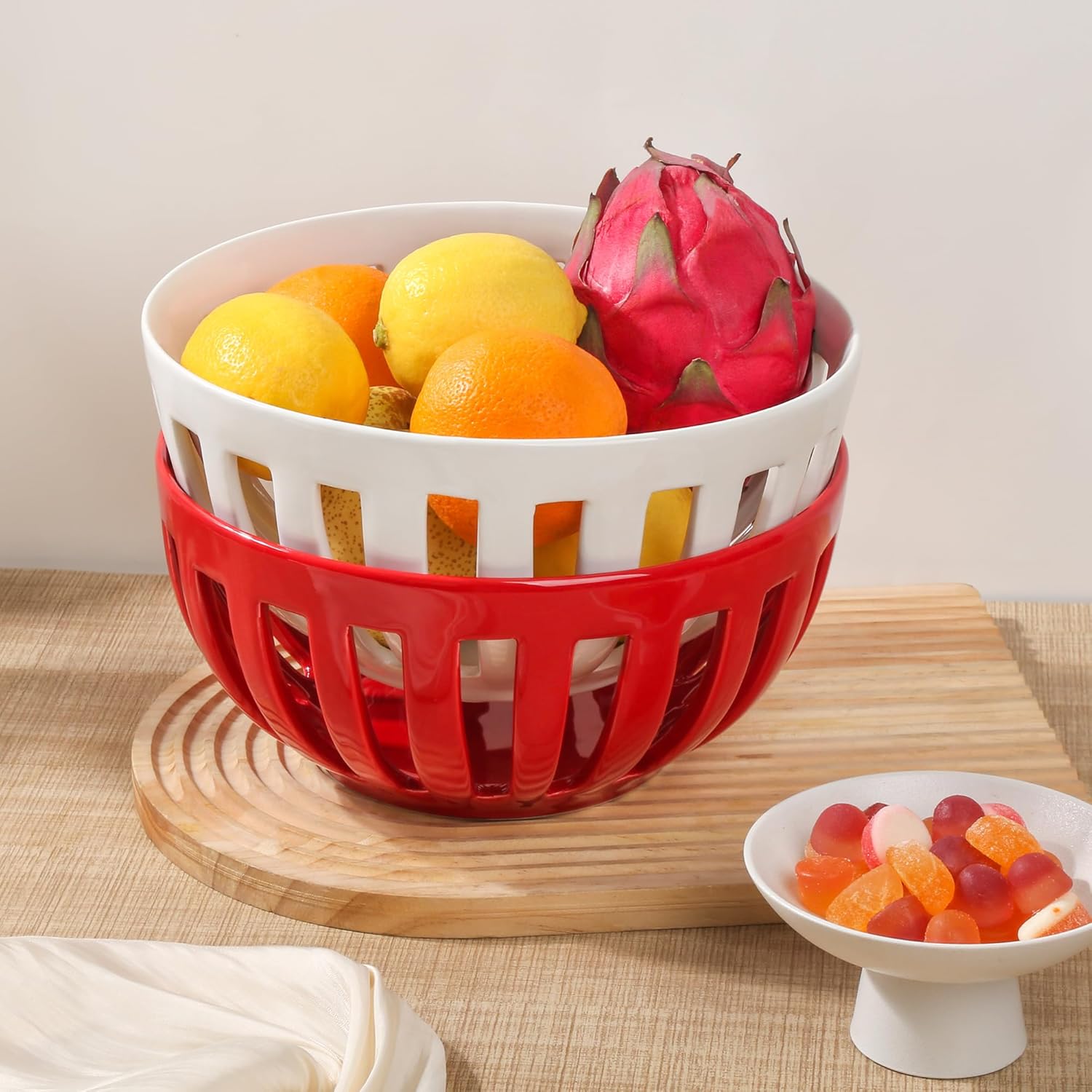 SLIVOUS Ceramic Fruit Bowl 95 Inch White