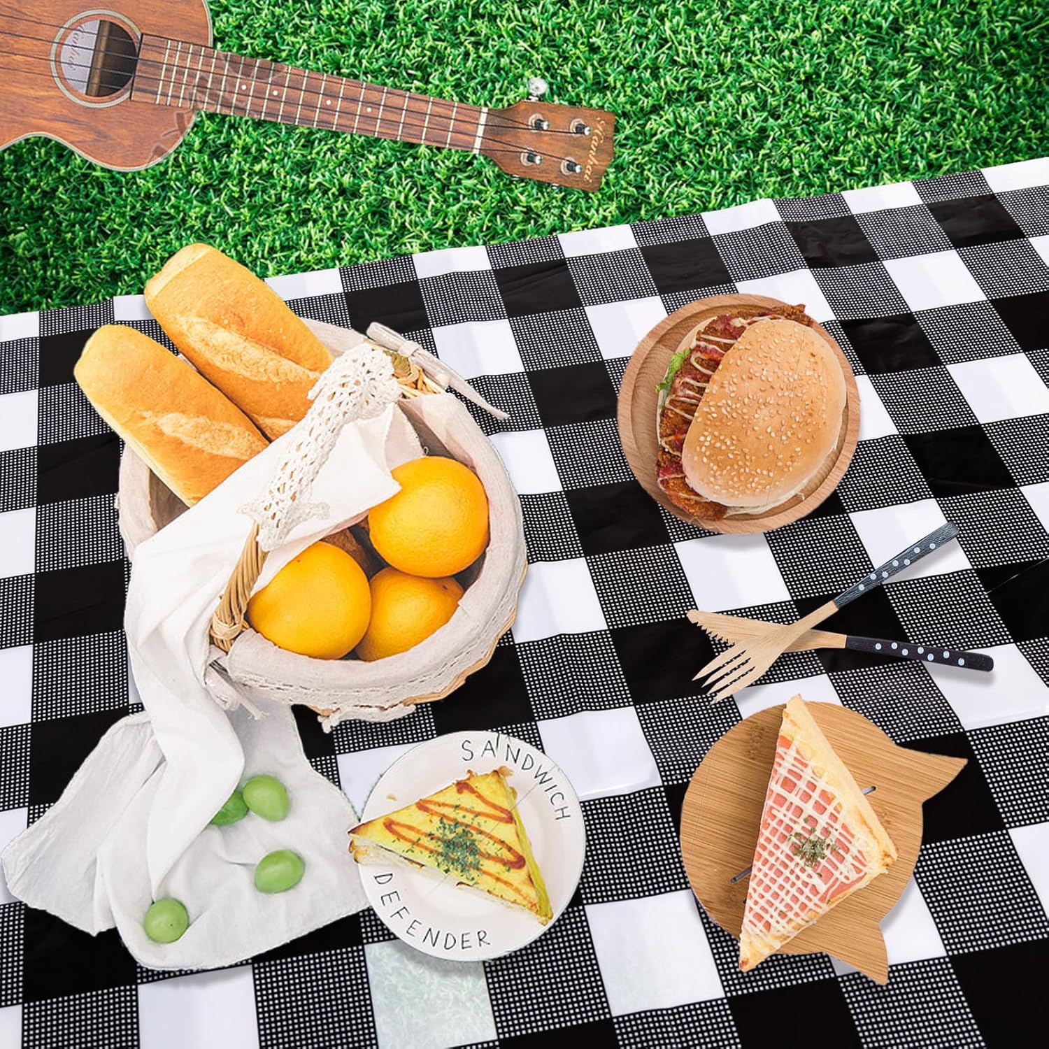 Kesfey 3 Pack Black Gingham Tablecloths 54 x 108 Inch Checkered Waterproof Disposable