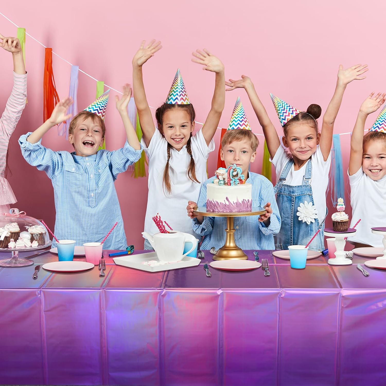 3 Pack Iridescent Pink Purple Plastic Tablecloths