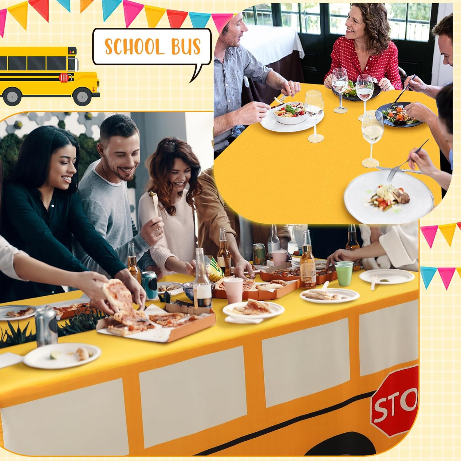 Oudain 6FT School Bus Tablecloth Birthday Party Decor