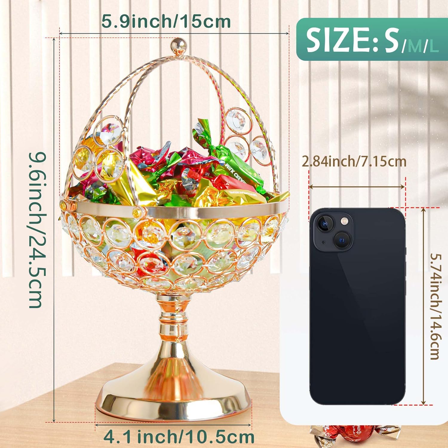 Crystal Candy Bowl Holder Decorative Fruit Bowl Stand Flower Basket Ornament Home Decor Table Centerpiece Gold S