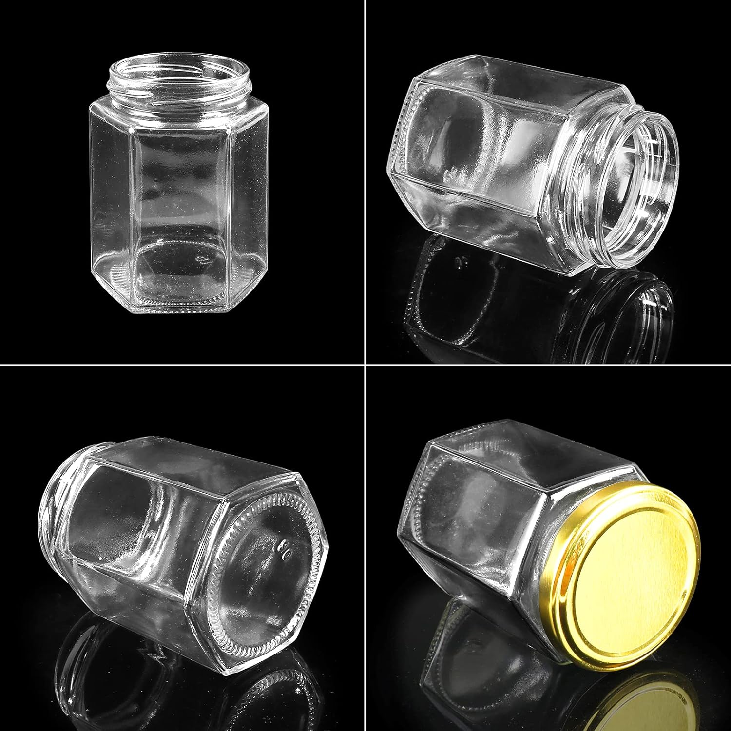 Betrome 30 Pack 6oz Hexagon Glass Jars with Gold Lids