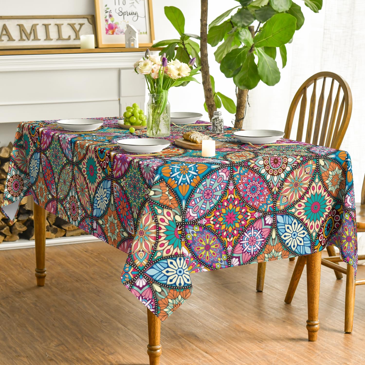 Horaldaily Boho Style Rectangular Tablecloth 60x84 Inch