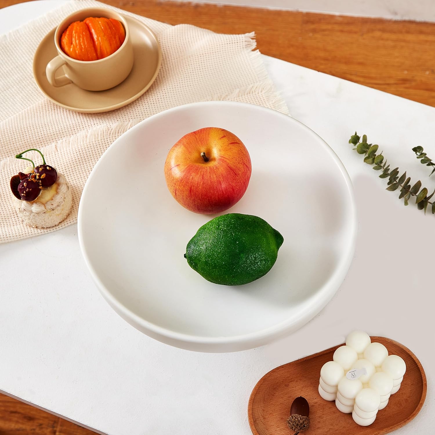 Denique White Ceramic Fruit Bowl 10 Inch