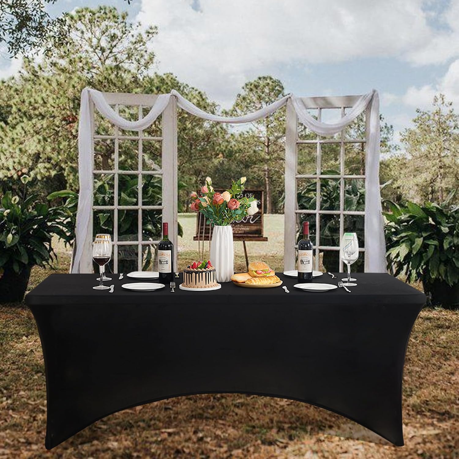 2 Pack 6FT Black Stretch Spandex Tablecloths