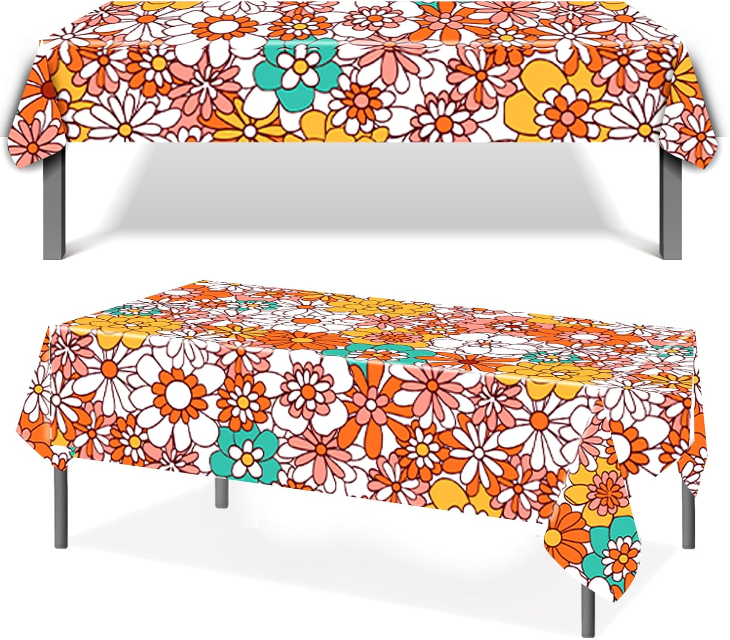 Augisteen Groovy Daisy Tablecloth Set 54x108 Inch Waterproof