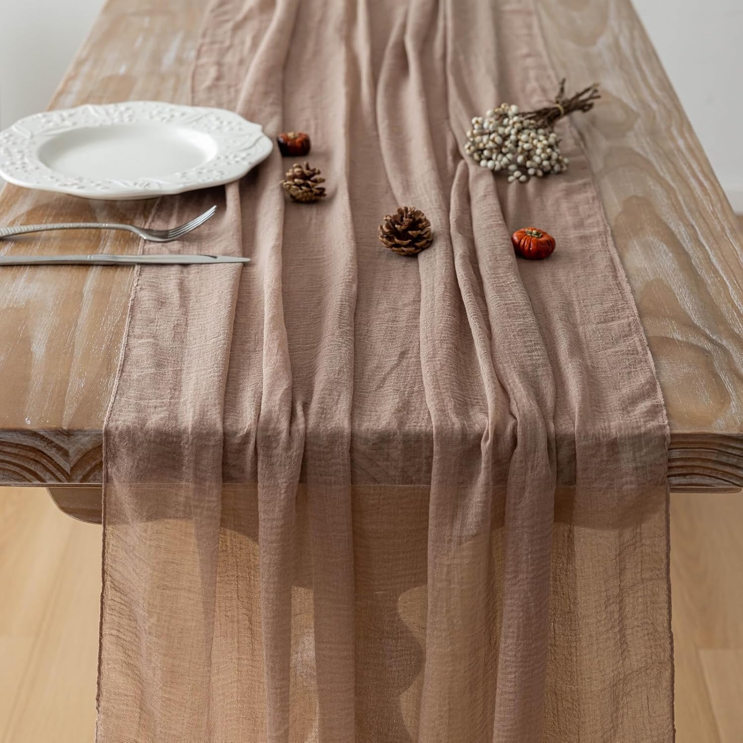 Nude Cheesecloth Table Runner 120 Inch Rustic Boho Decor