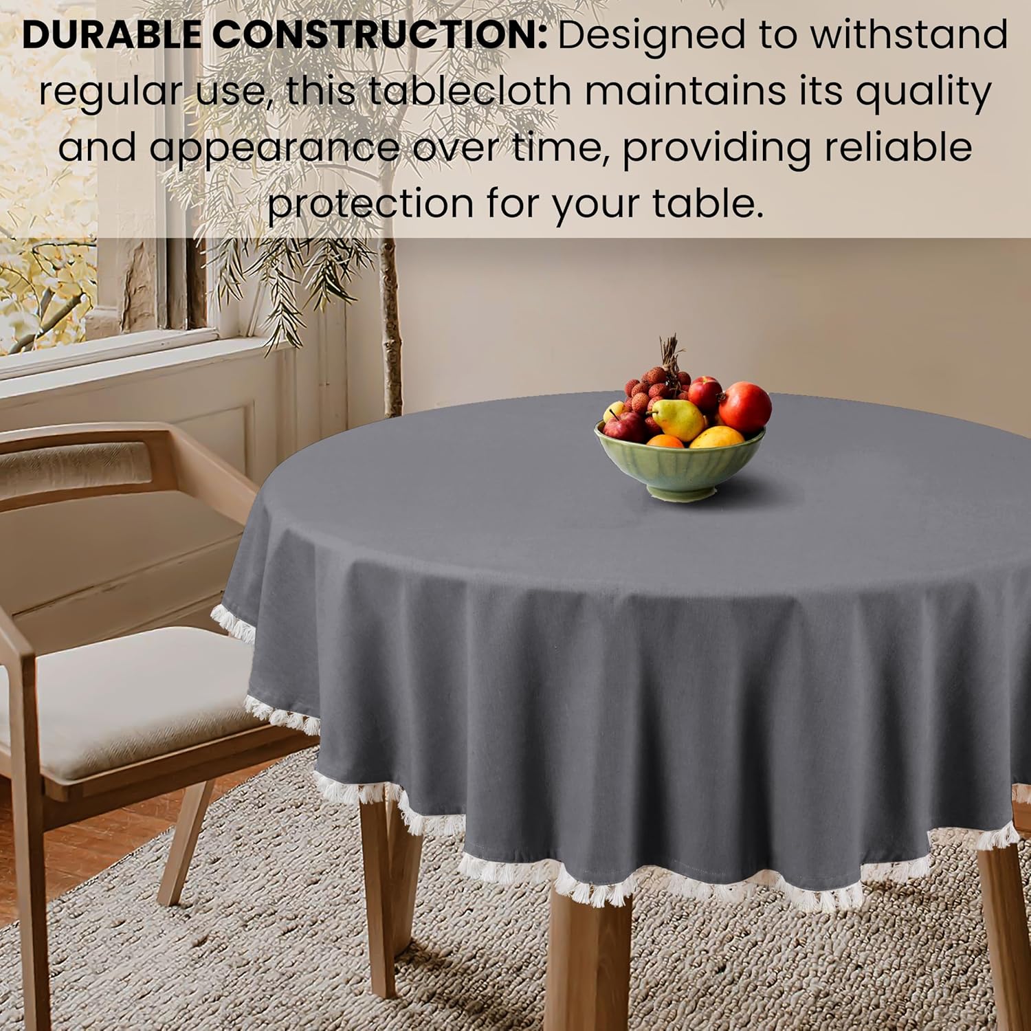 Cotton Clinic Rustic Round Tablecloth 60 Inches Dark Grey