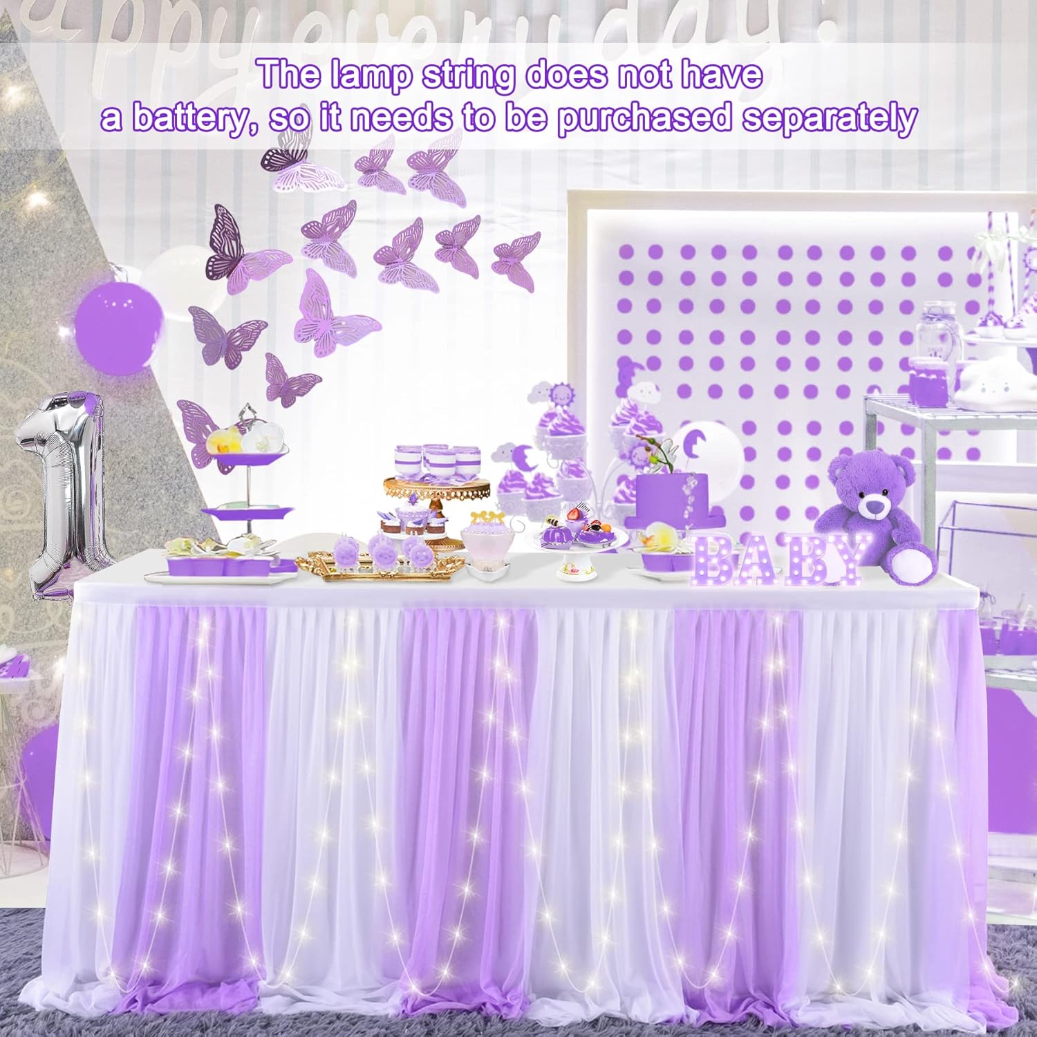 9ft Purple Table Skirt with LED Lights for Parties