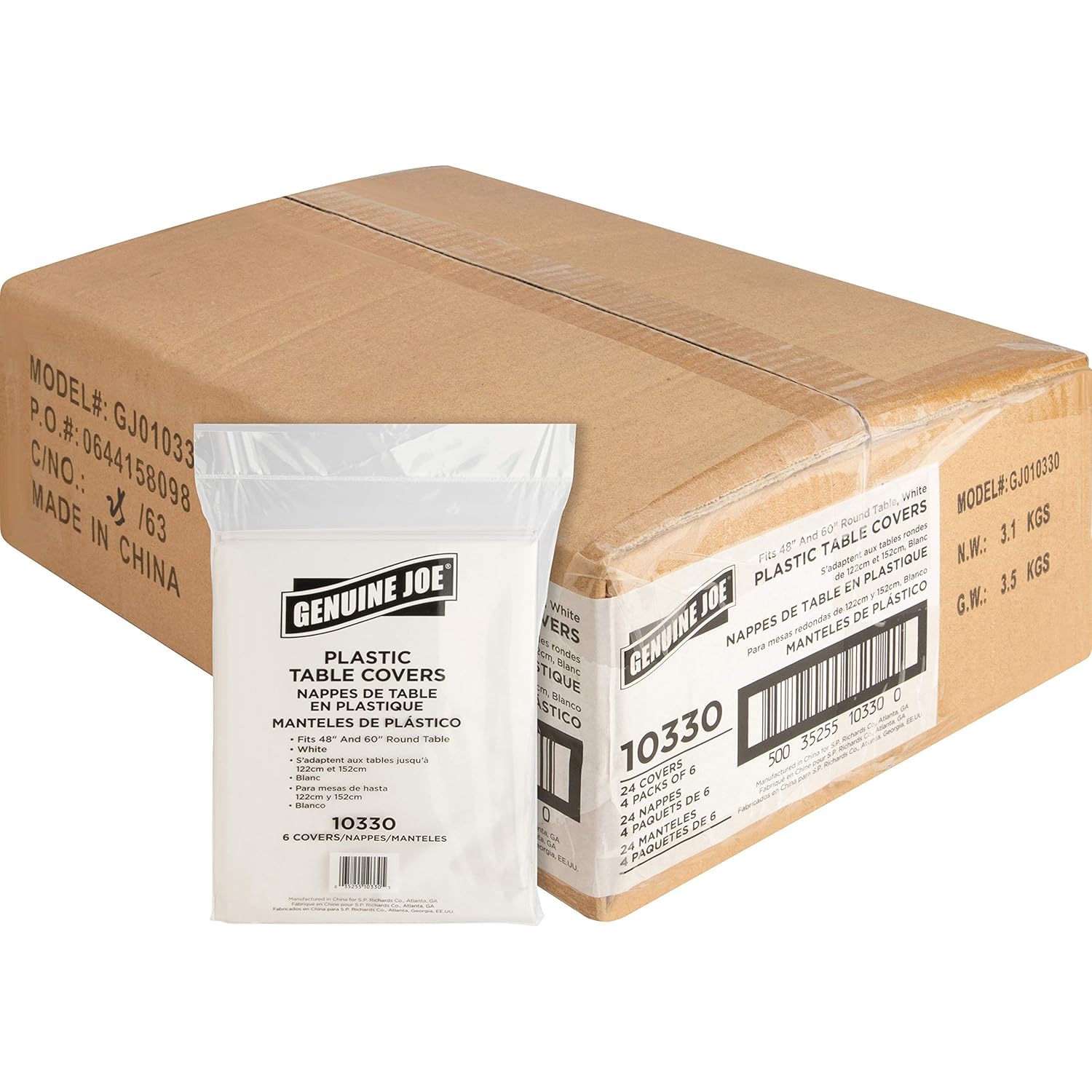 Genuine Joe White 84 Inch Plastic Round Tablecovers Pack of 24