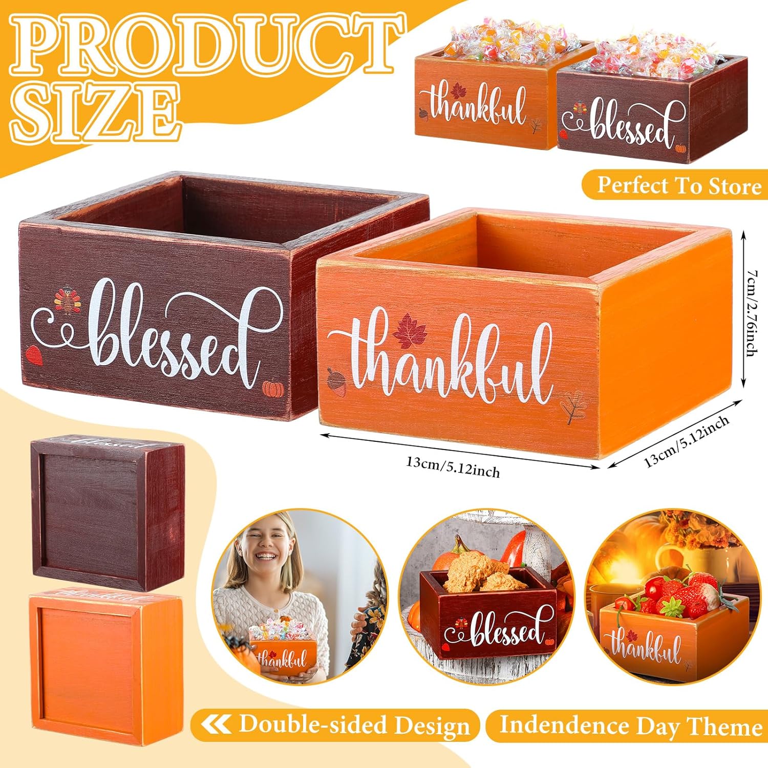 2 Pcs Fall Candy Dish Mini Wooden Autumn Candy Bowl Thanksgiving Harvest Candle Holder Farmhouse Bowls Party Supplies