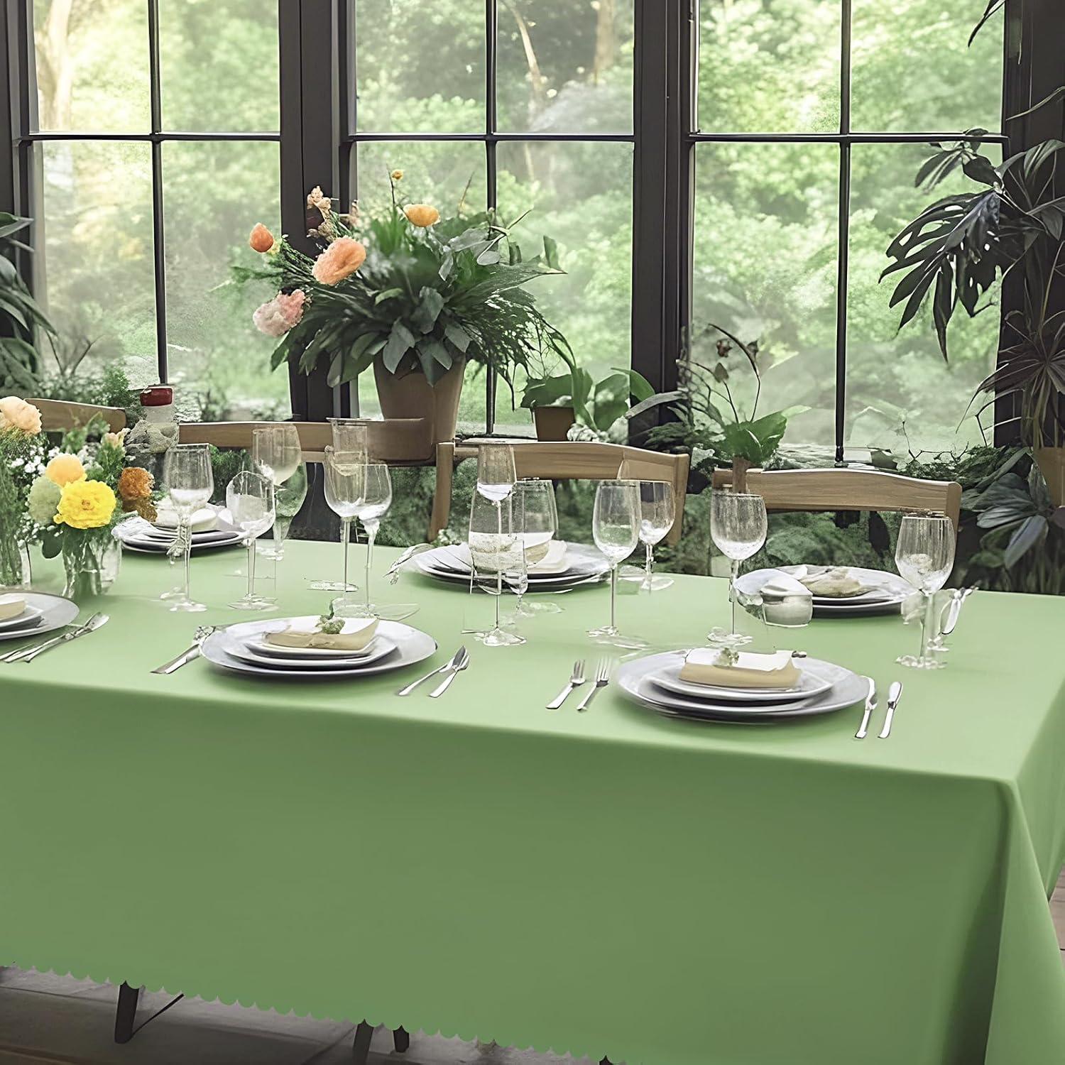 3 Pack Sage Green Plastic Tablecloth for Rectangular Tables