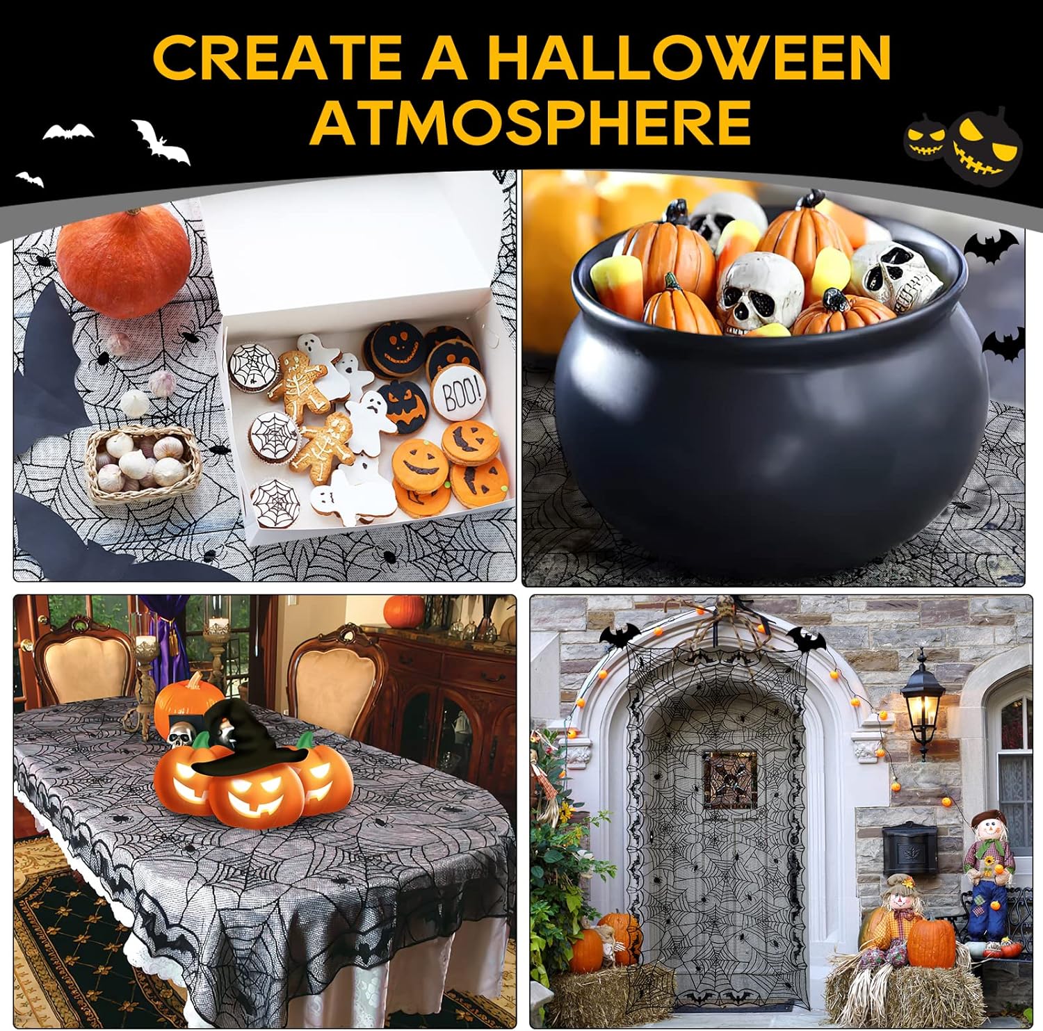 eZAKKA Halloween Table Cloth Black 48x96 Inch Rectangle