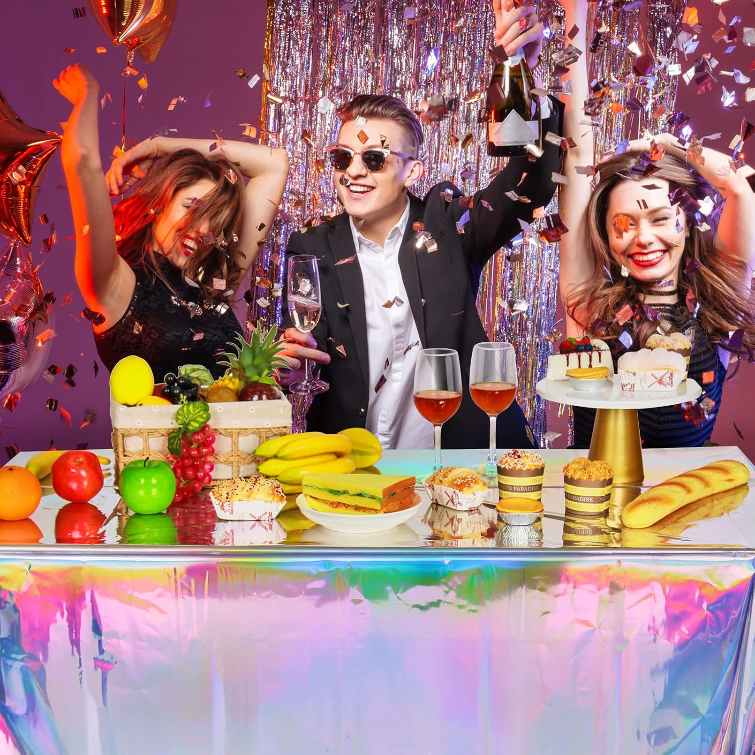 6 Pack Iridescent Laser Tablecloths for Parties