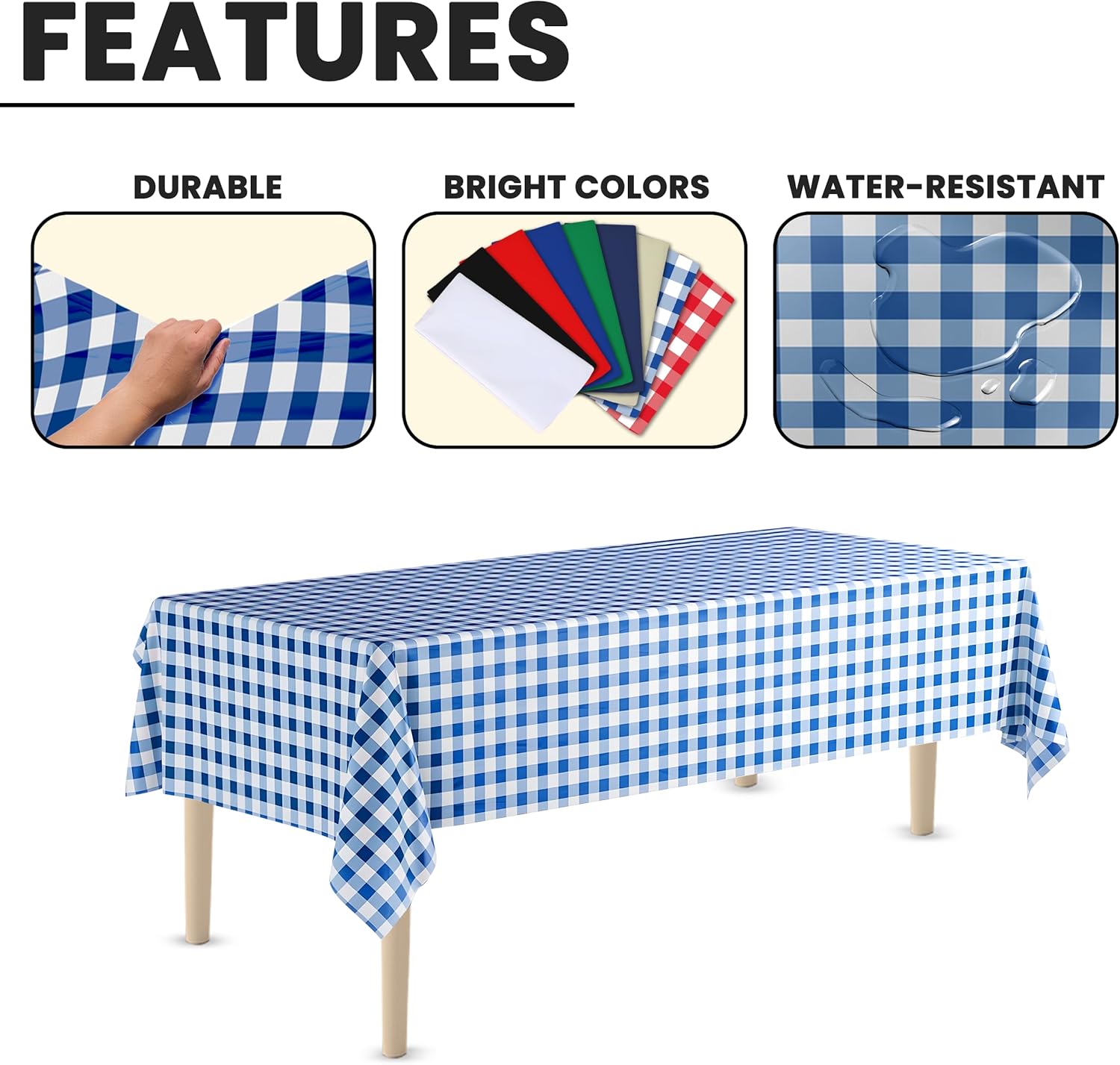 Blue Gingham Rectangle Table Cover 54x108 Inch 20 Pack