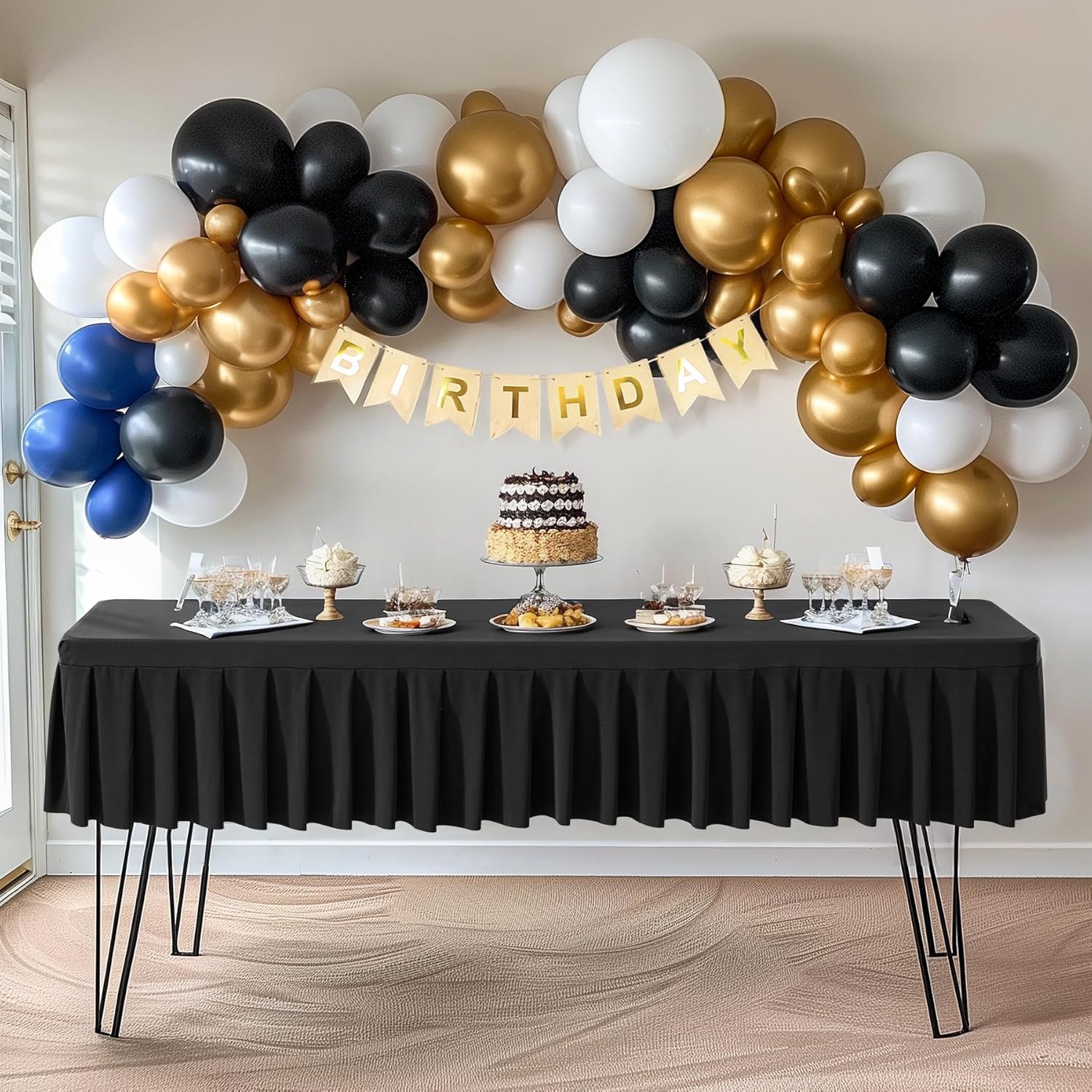 Black Spandex Tablecloths 8ft Rectangle Wrinkle Free Elastic Table Covers for Events and Banquet