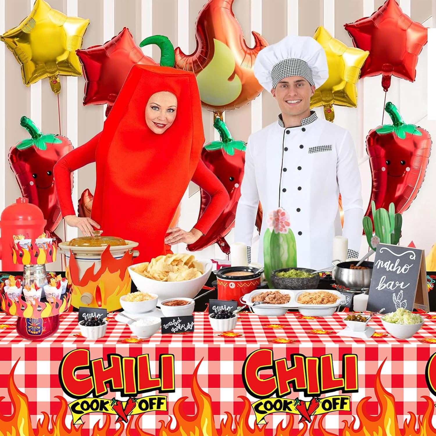 Chili Party Tablecloths 2 Pcs for Cook Off Decorations