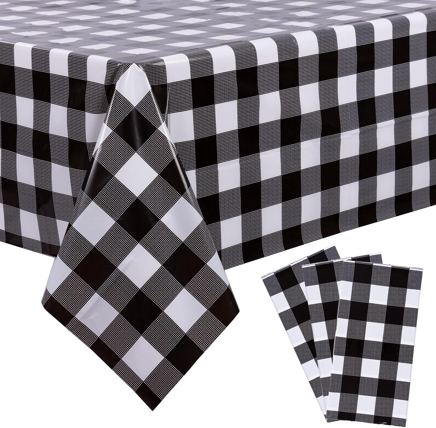 Kesfey 3 Pack Black Gingham Tablecloths 54 x 108 Inch Checkered Waterproof Disposable