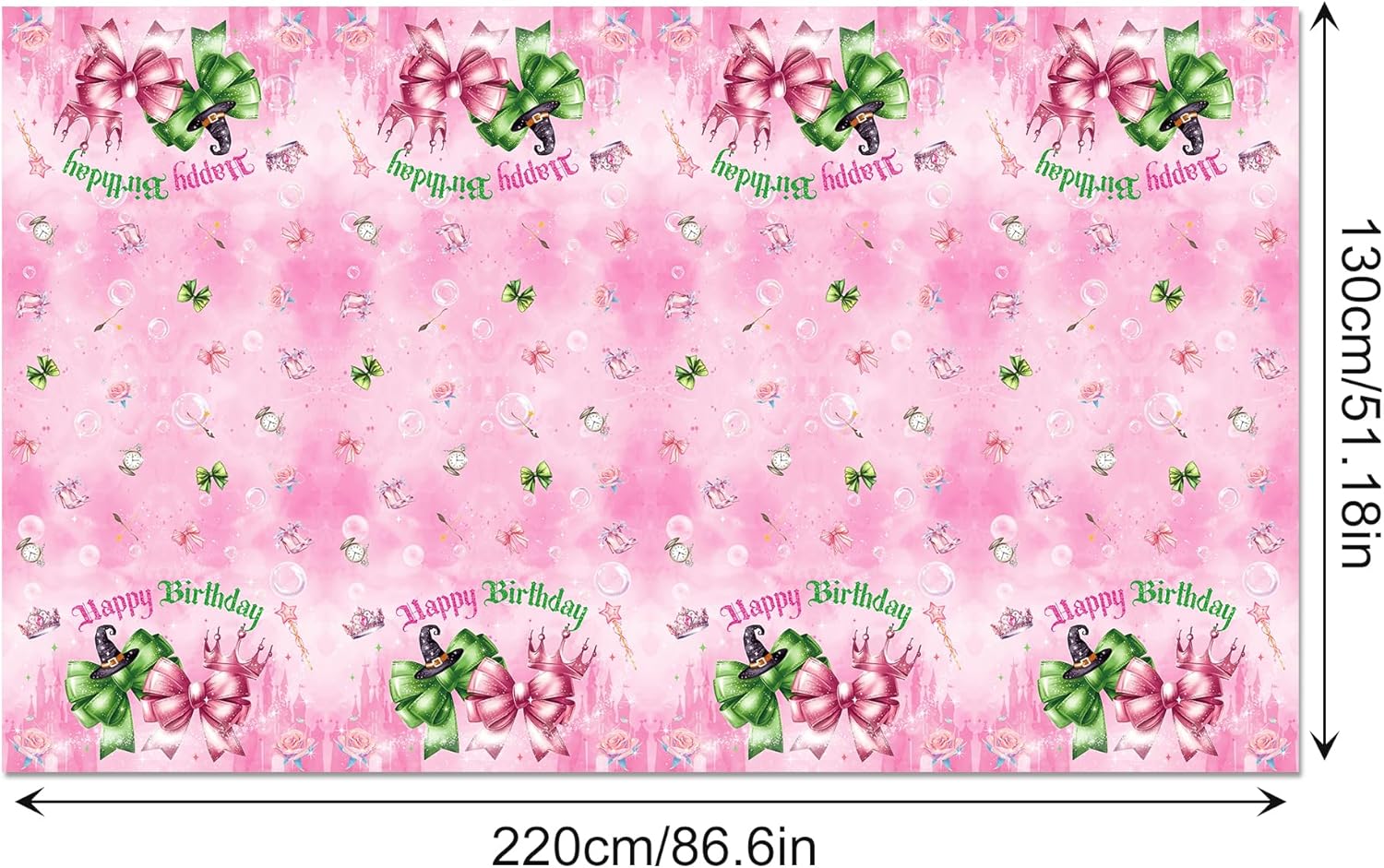 2-Pack Pink Green Party Tablecloths 51x87 Inch Waterproof Tablecovers for Birthday and Baby Shower