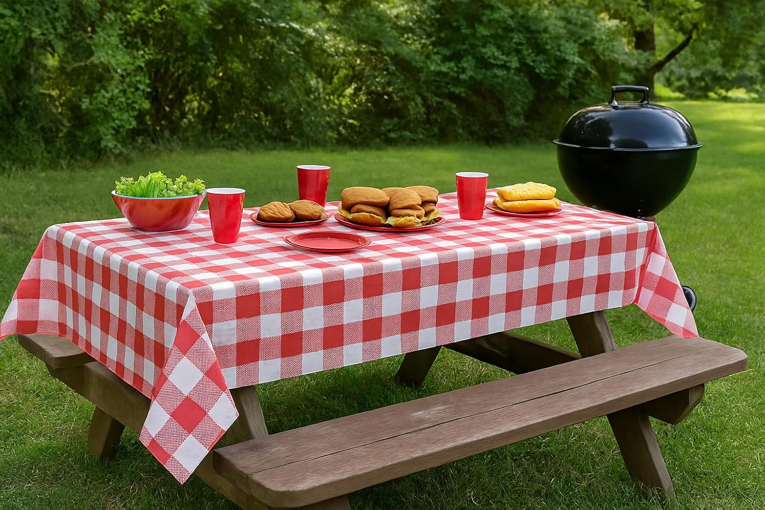 Oojami 6-Pack Red White Checkered Plastic Tablecloths