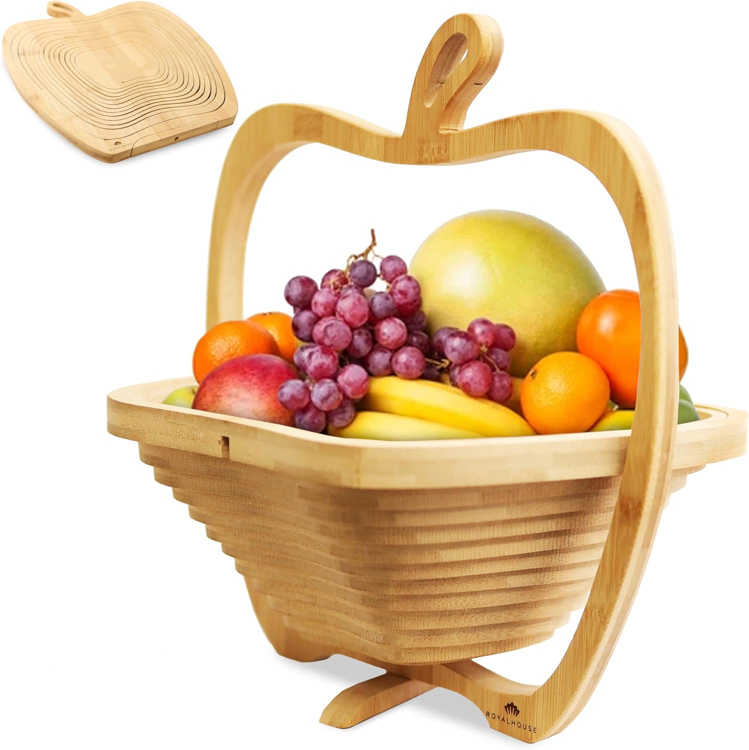 RoyalHouse Bamboo Foldable Fruit Bowl Apple Shape
