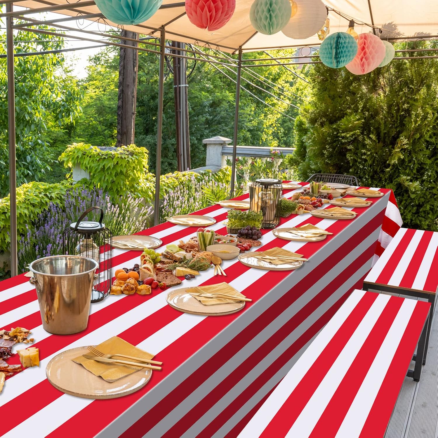 Ctosree Red and White Striped Tablecloth Roll