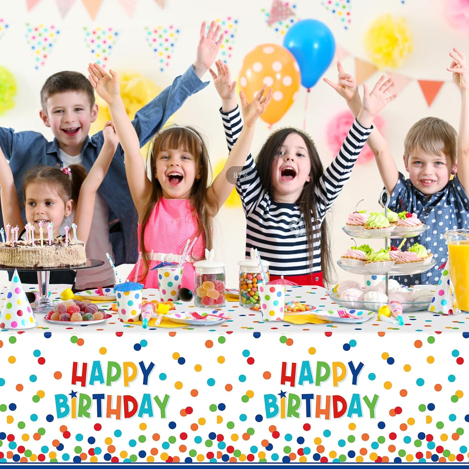 3 Pack Happy Birthday Tablecloths with Polka Dots