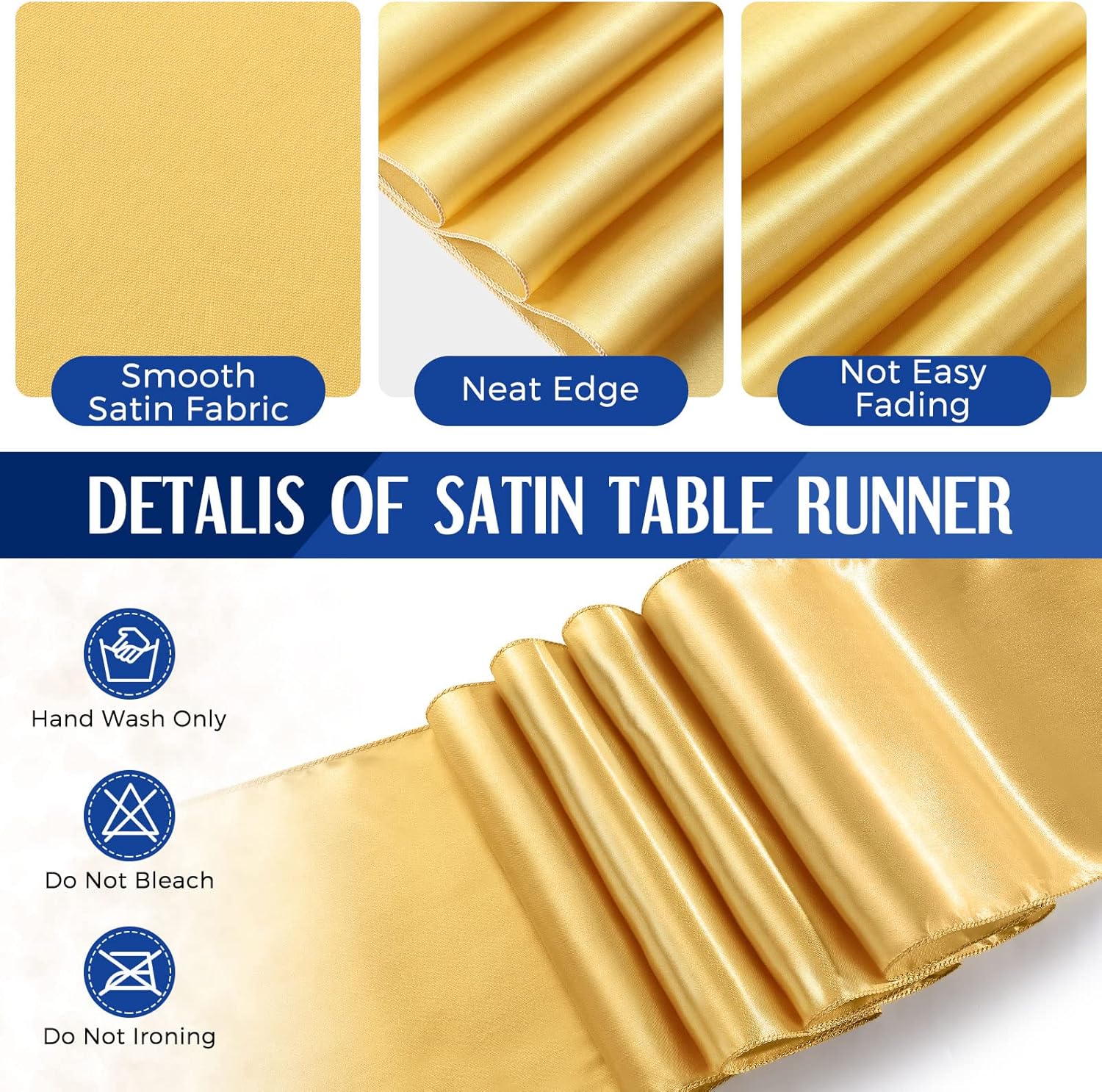Breling 8 Pack Navy Blue Gold Tablecloths and Satin Runner Set